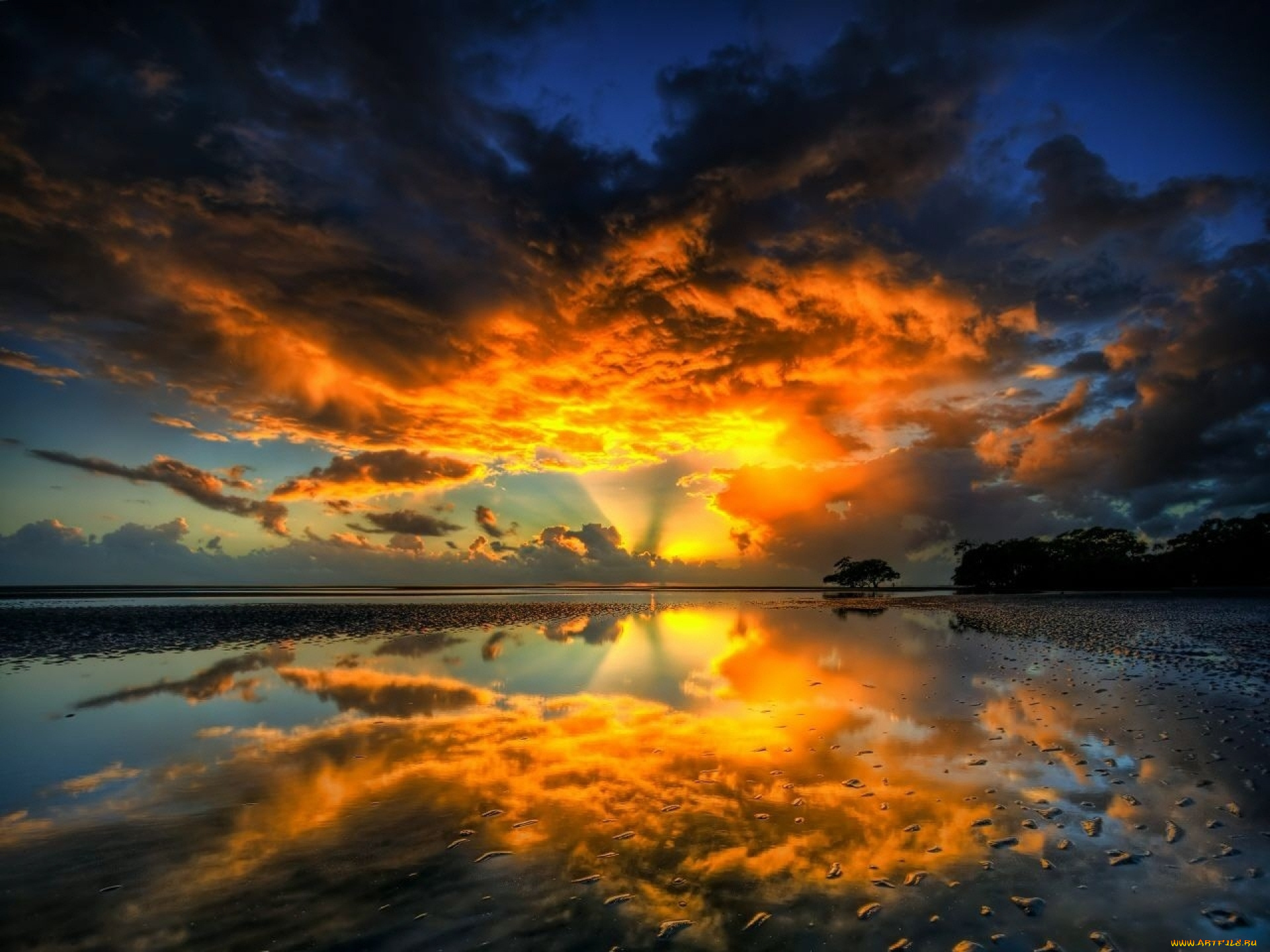 природа, восходы, закаты, облака, вода, закат, отражение