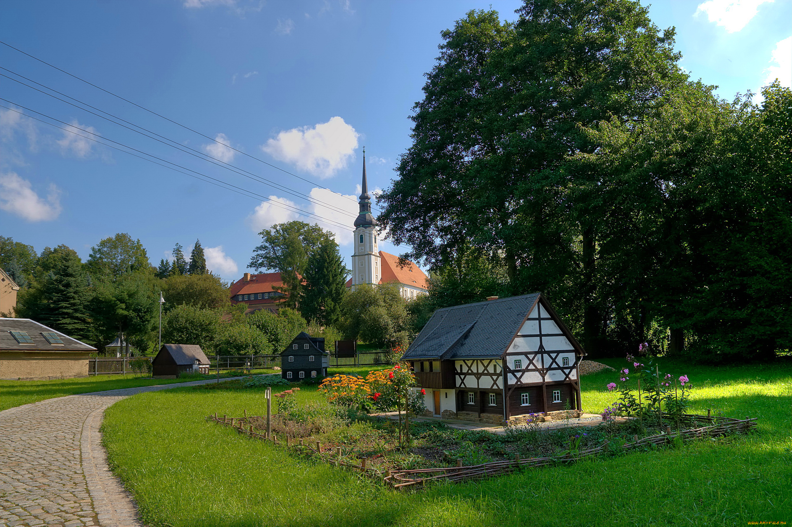 германия, куневальде, umgebindehaus, park, природа, парк
