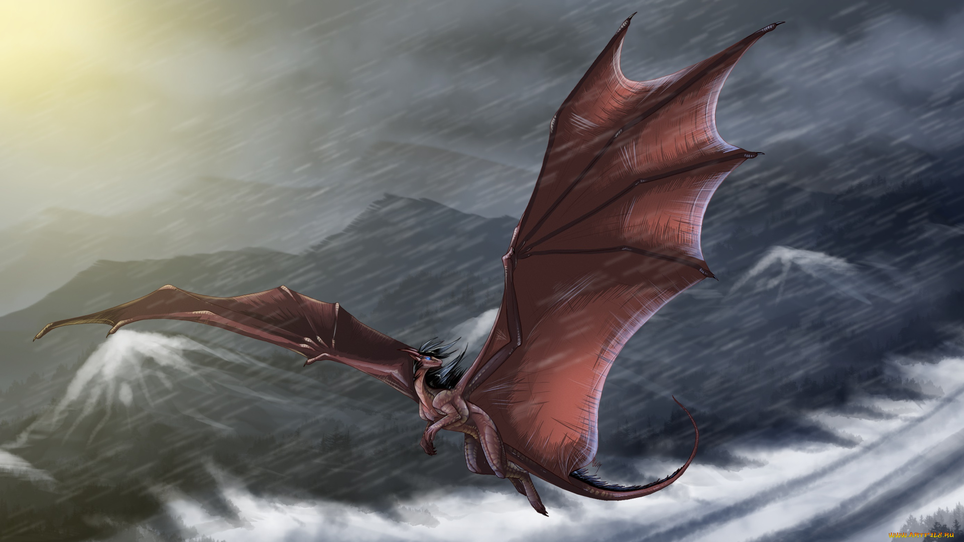 рисованные, животные, сказочные, мифические, дракон