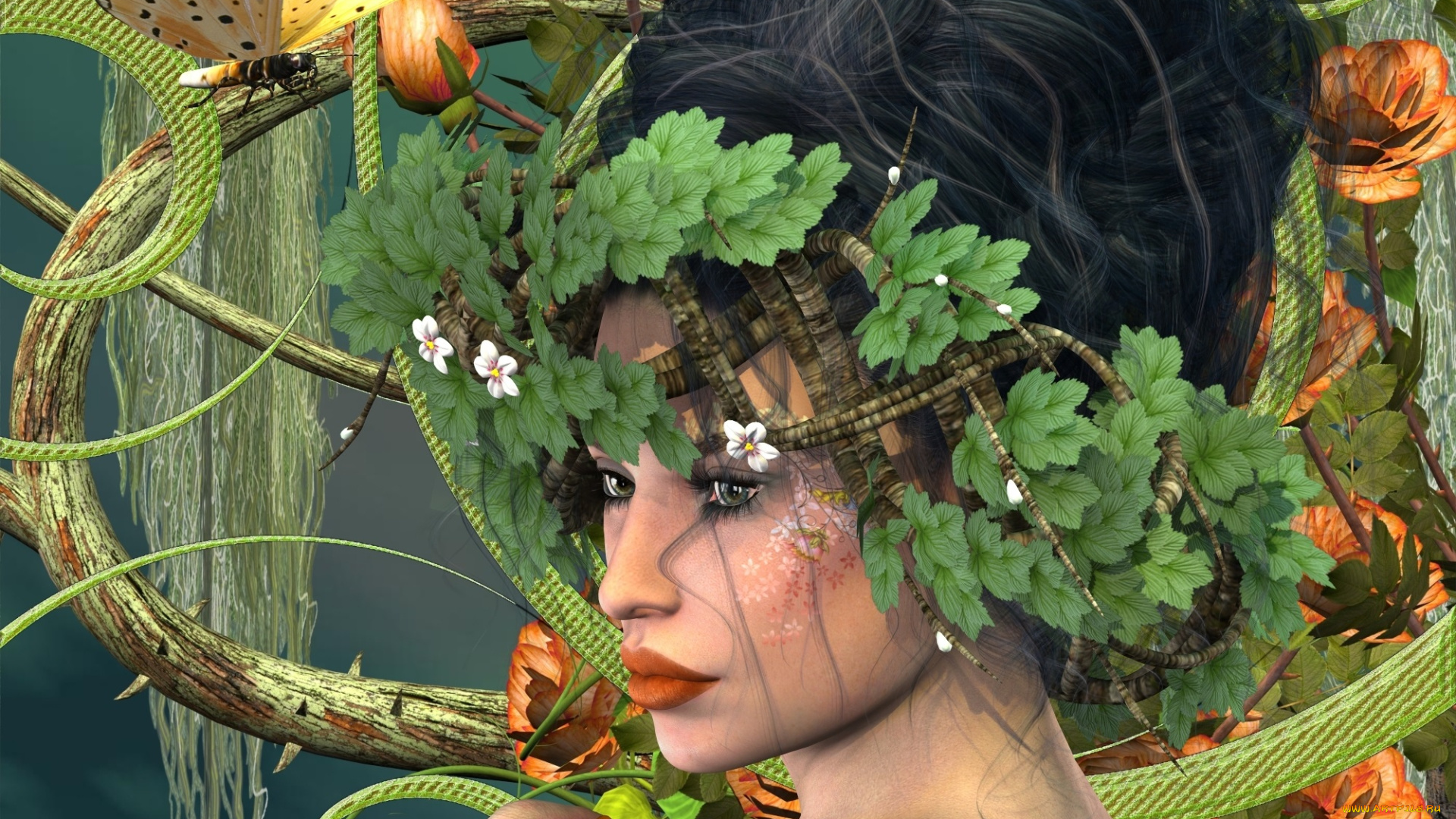 3д, графика, эльфы, , elves, эльфийка, взгляд, лес