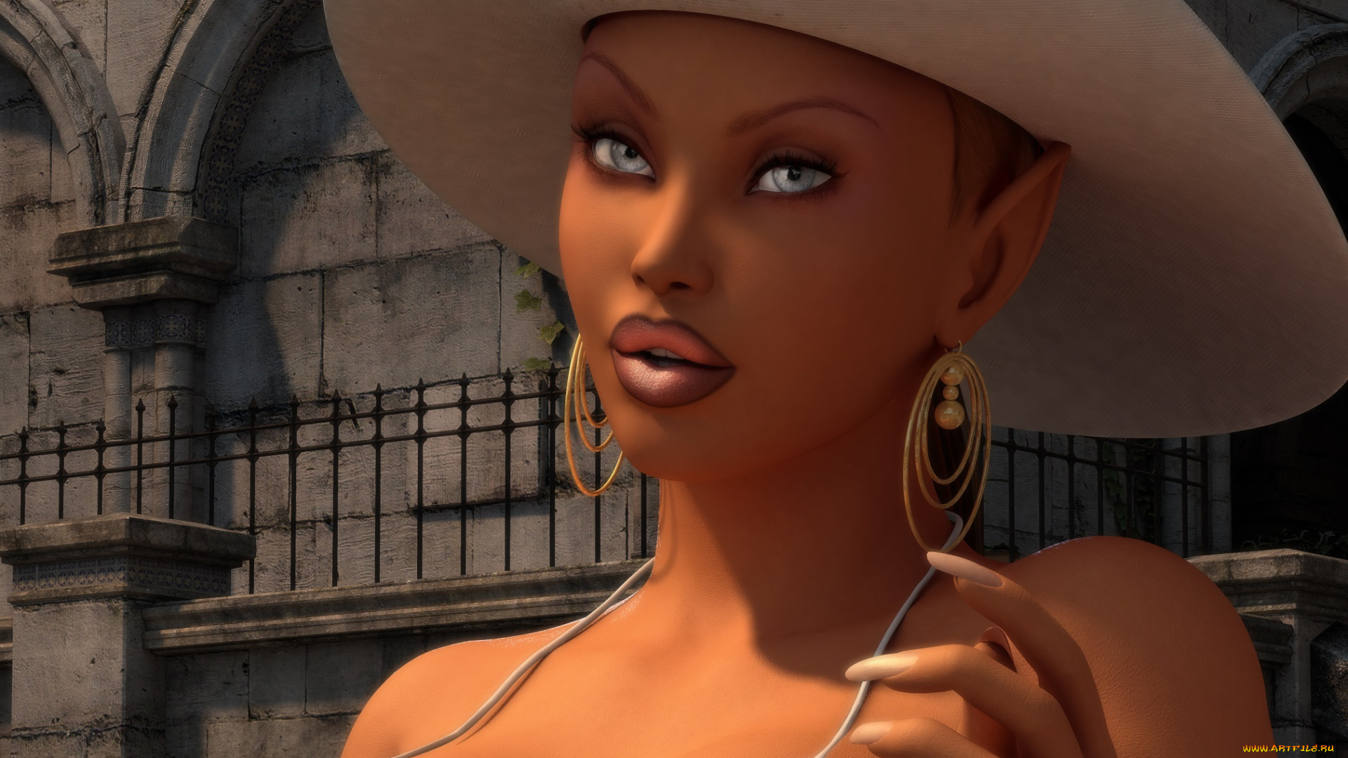 3д, графика, люди, , people, девушка, взгляд, шляпа