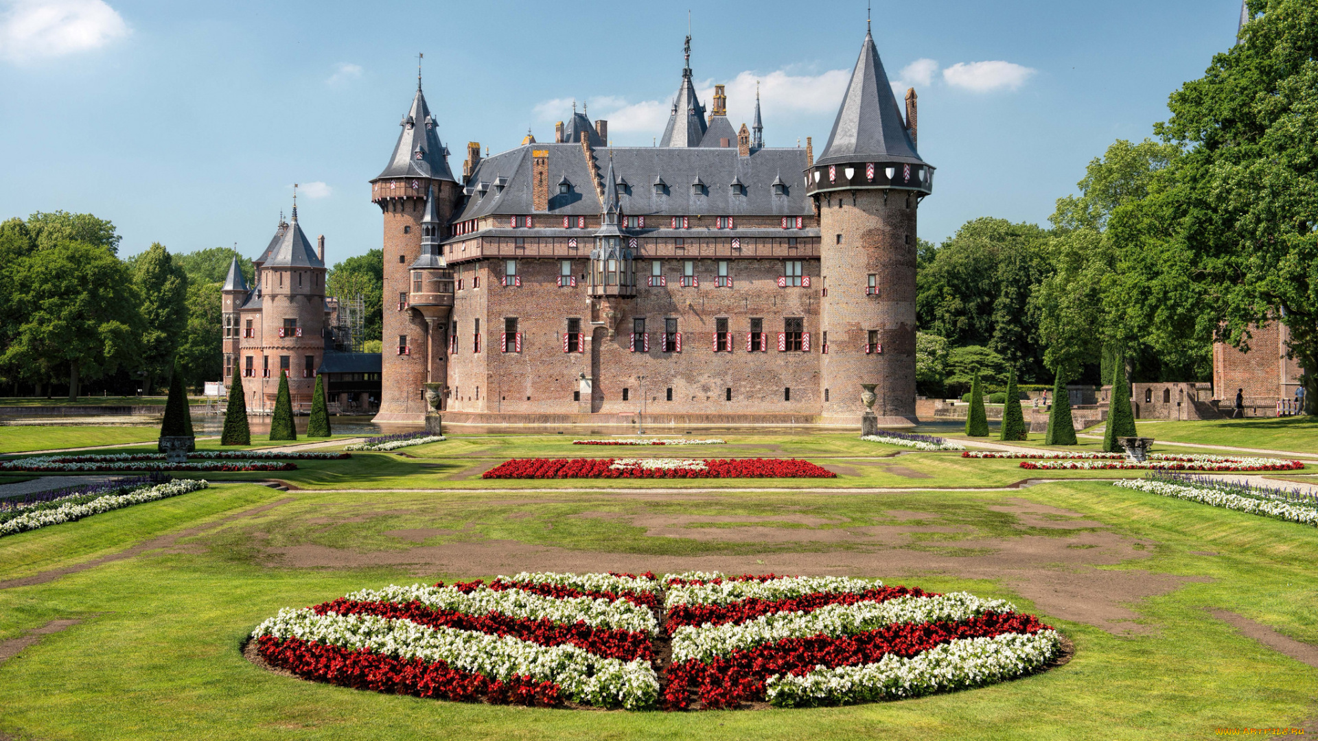 castle, de, haar, -, haarzuilens, , netherlands, города, -, дворцы, , замки, , крепости, газон, лужайка, замок, клумба, парк
