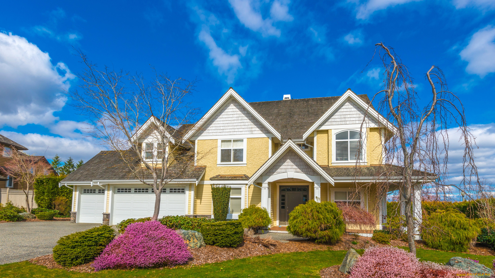 города, -, здания, , дома, ландшафт, особняк, дизайн, газон, дорожка