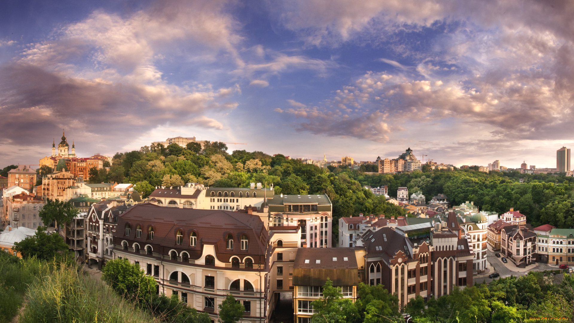 города, киев, , украина, вознесенка, небо, панорама