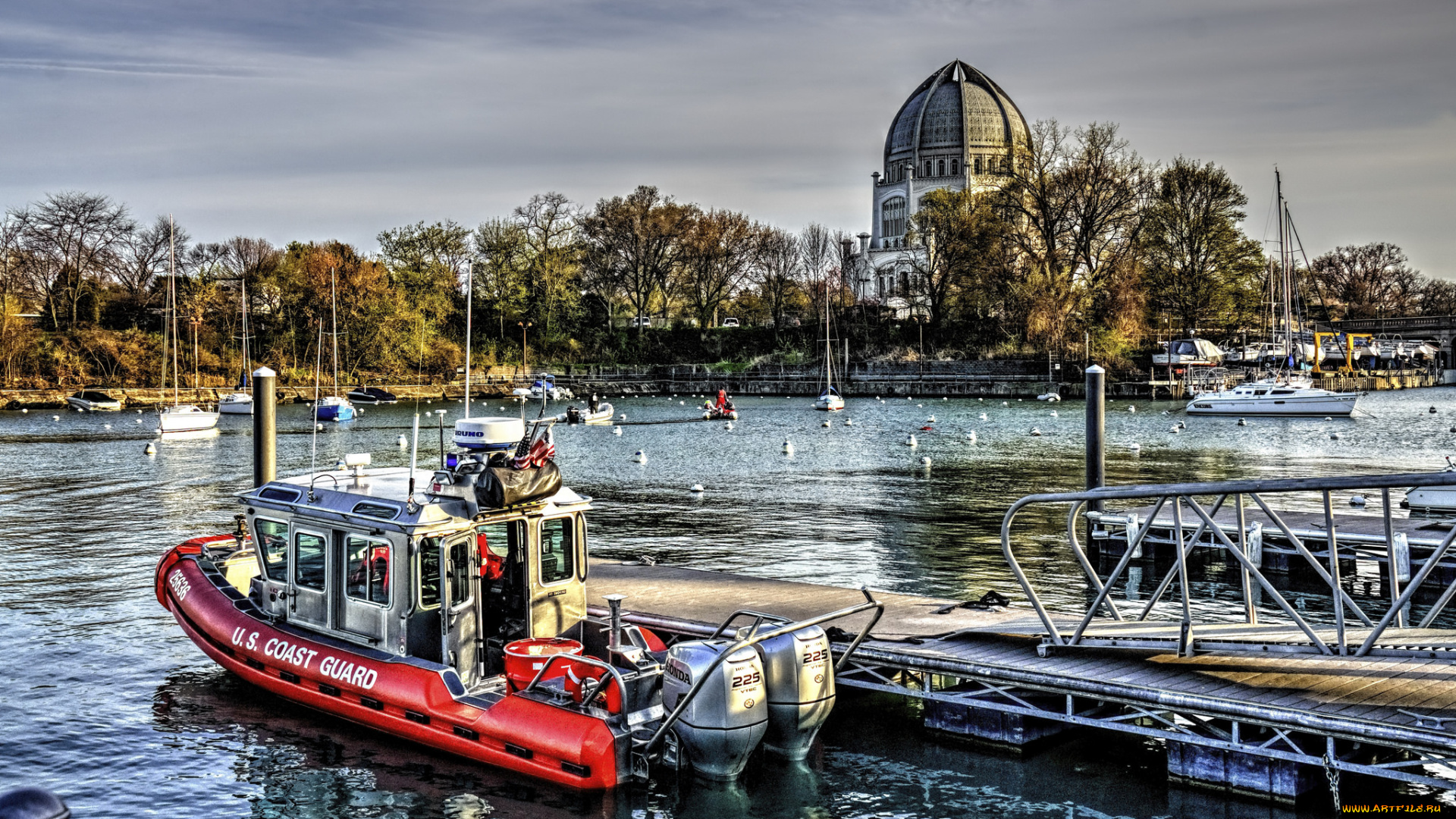 корабли, разные, вместе, береговая, катер, причал, охрана