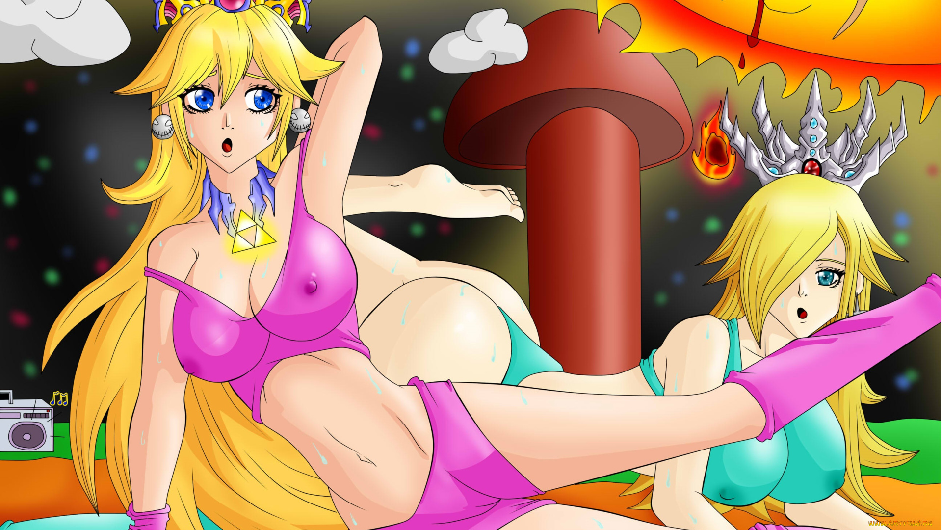 векторная, графика, девушки, короны