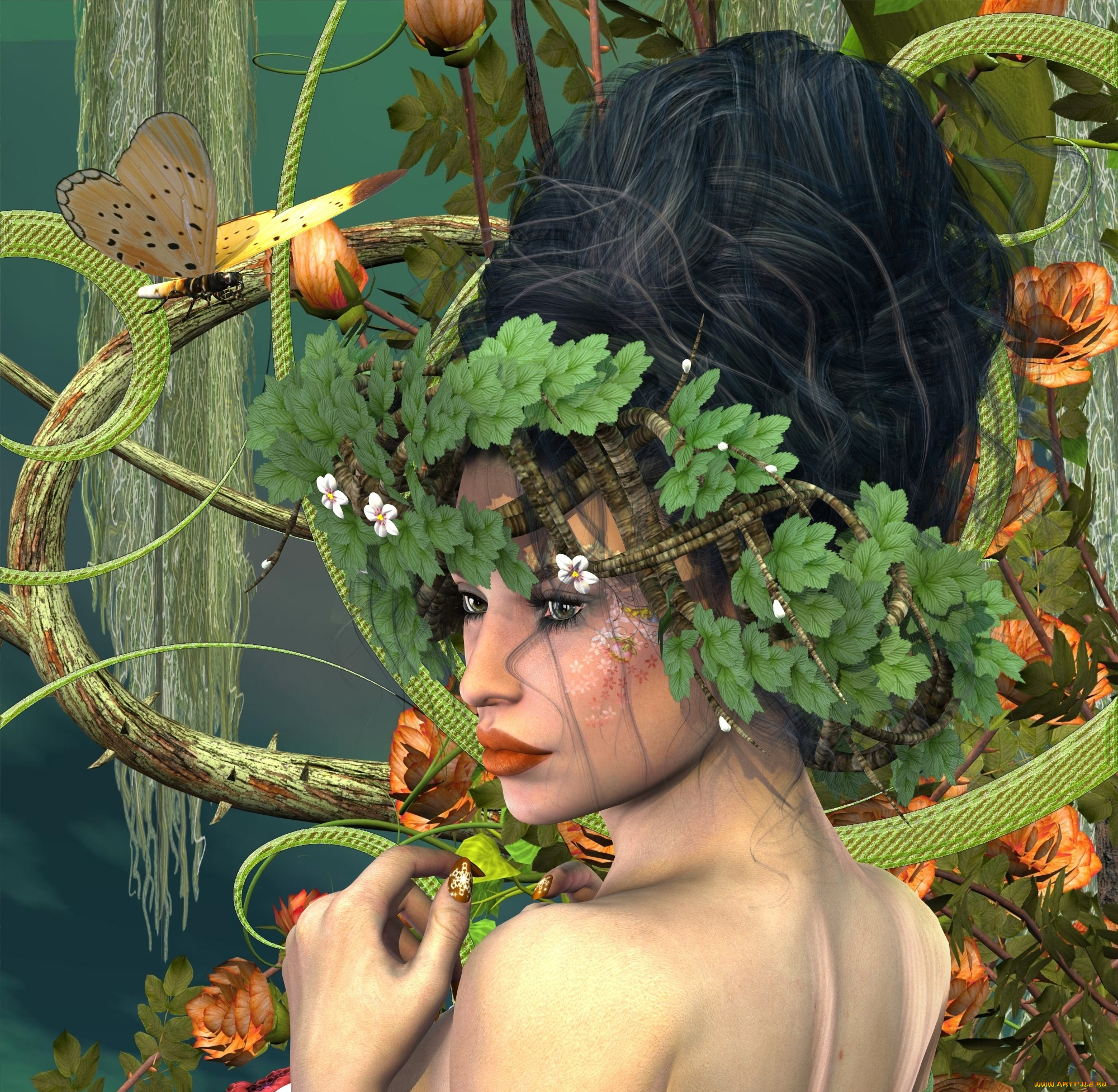 3д, графика, эльфы, , elves, эльфийка, взгляд, лес