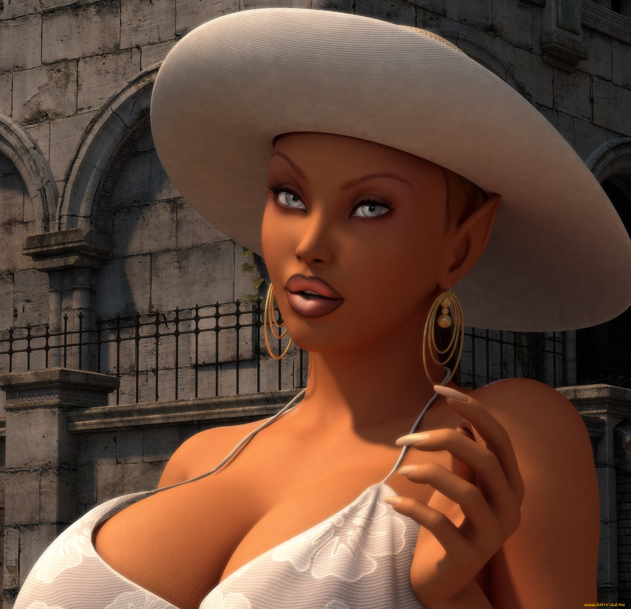 3д, графика, люди, , people, девушка, взгляд, шляпа