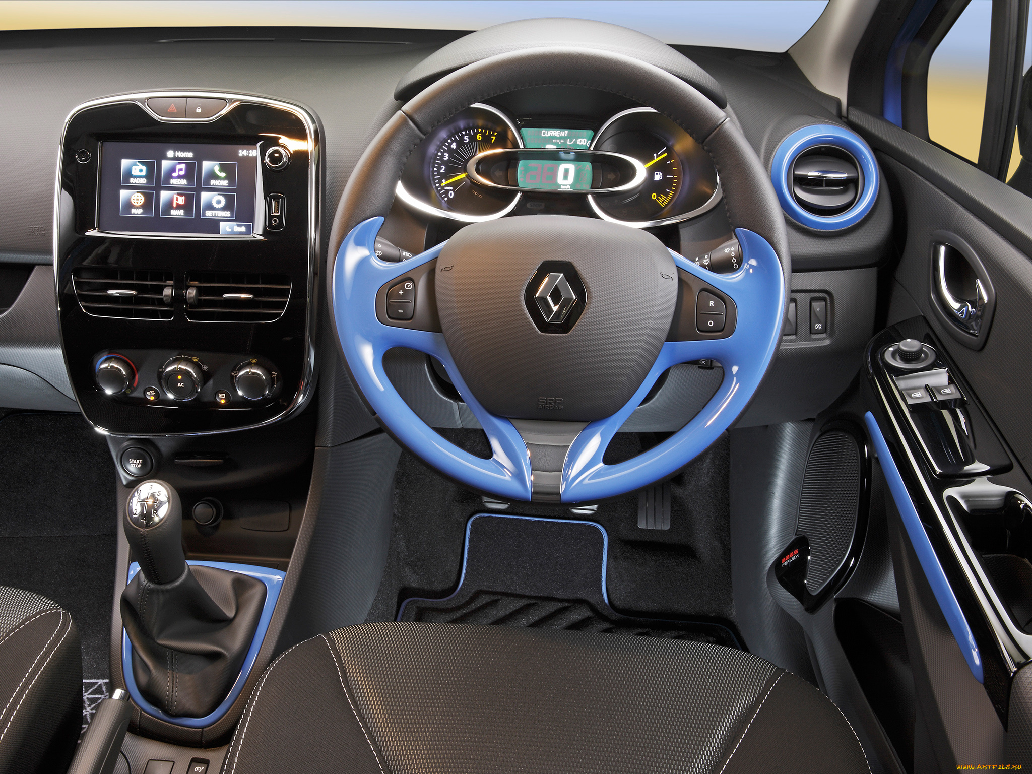 автомобили, спидометры, торпедо, renault, clio, au-spec, 2013г, синий