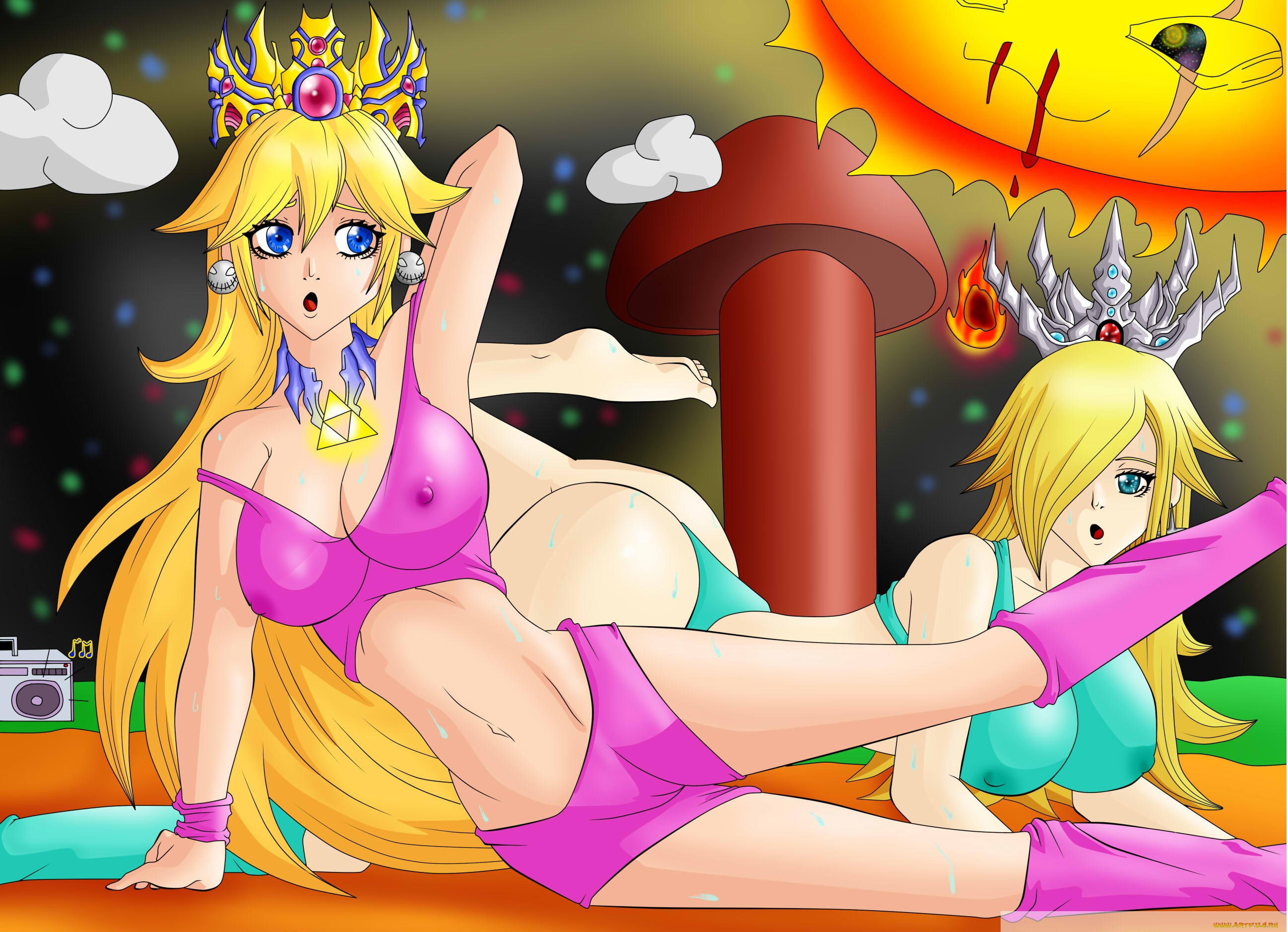 векторная, графика, девушки, короны