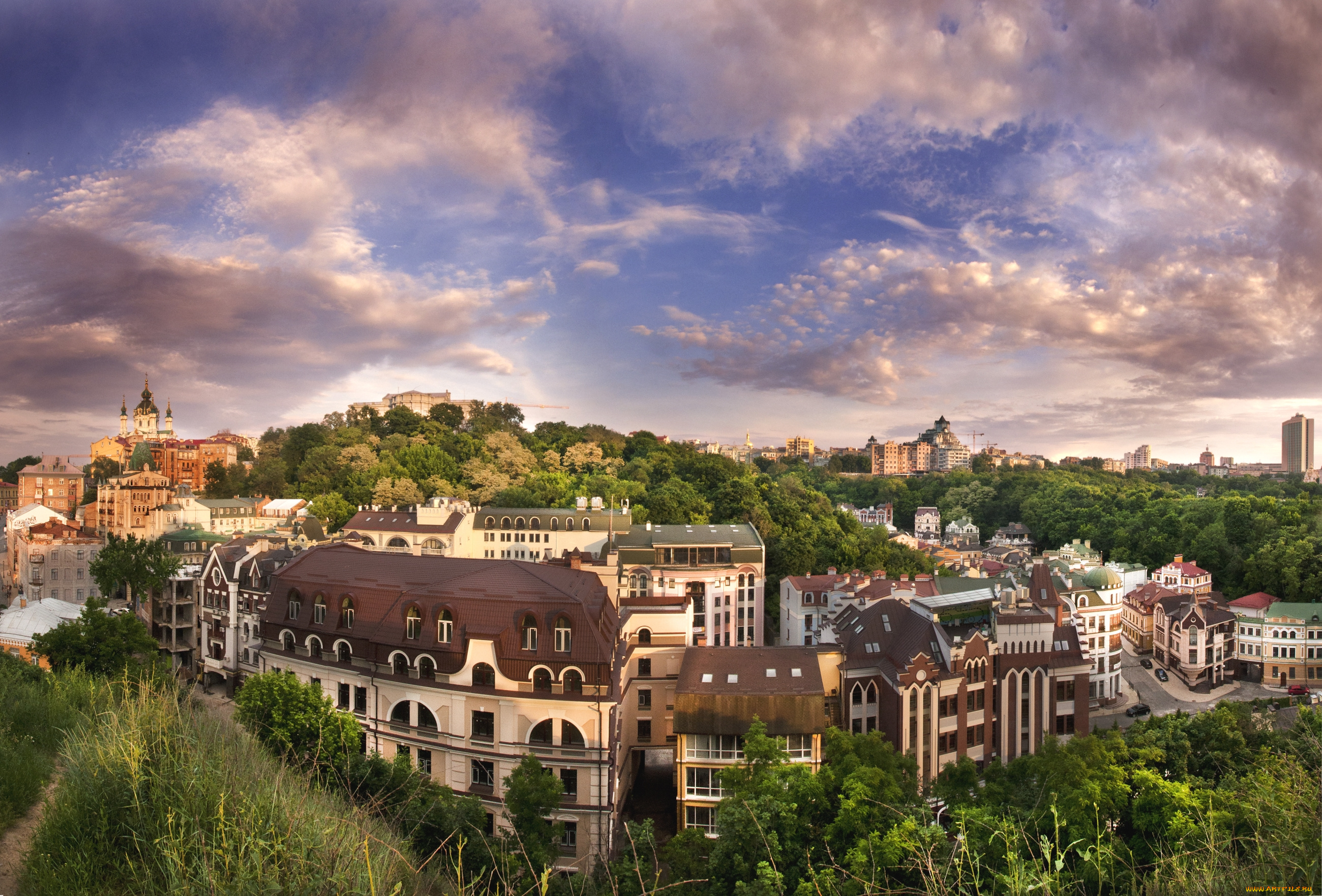 города, киев, , украина, вознесенка, небо, панорама