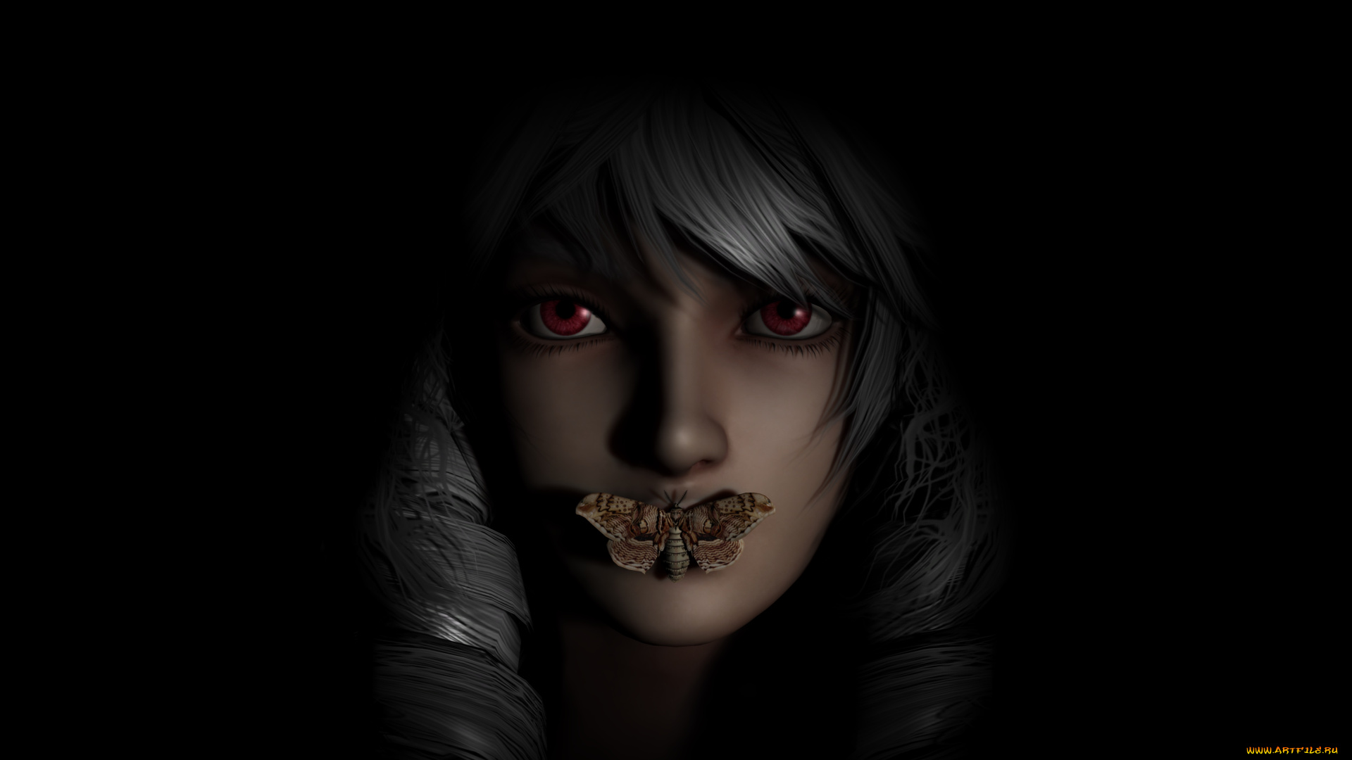 3д, графика, фантазия, , fantasy, мотылек, фон, взгляд, девушка