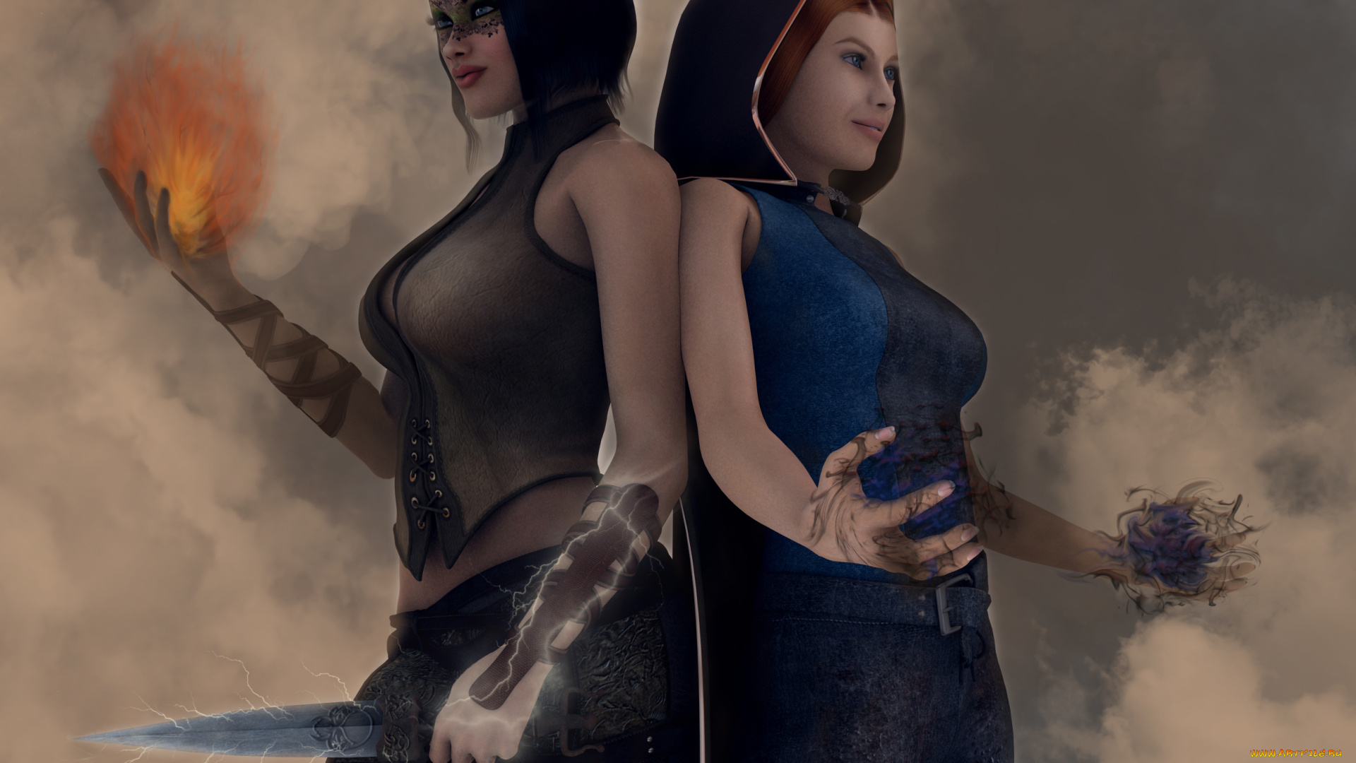 3д, графика, фантазия, , fantasy, оружие, фон, взгляд, девушки, магия