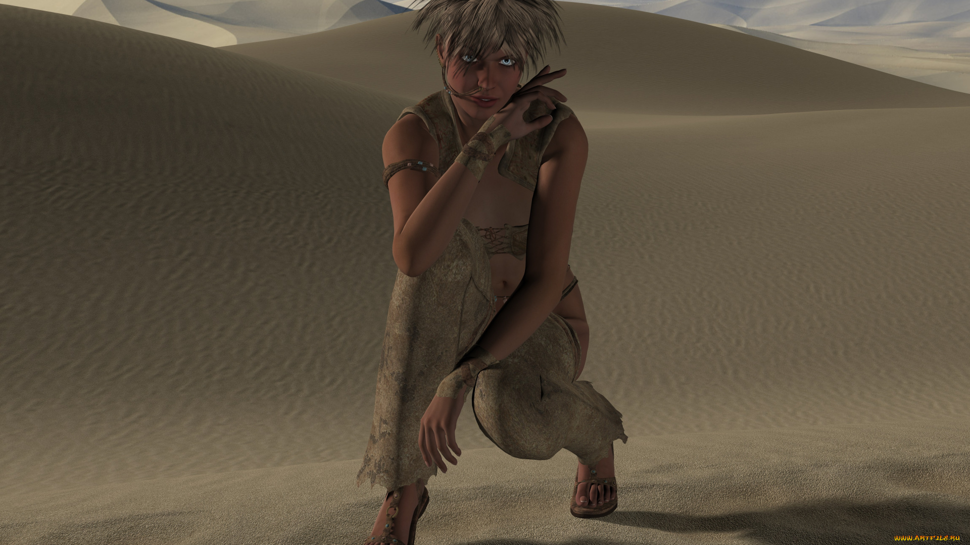 3д, графика, фантазия, , fantasy, пустыня, фон, взгляд, девушка