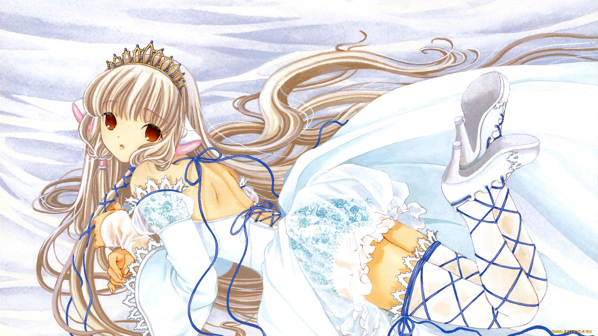 аниме, chobits, платье, ушки, девушка, ленты, диадема, chii