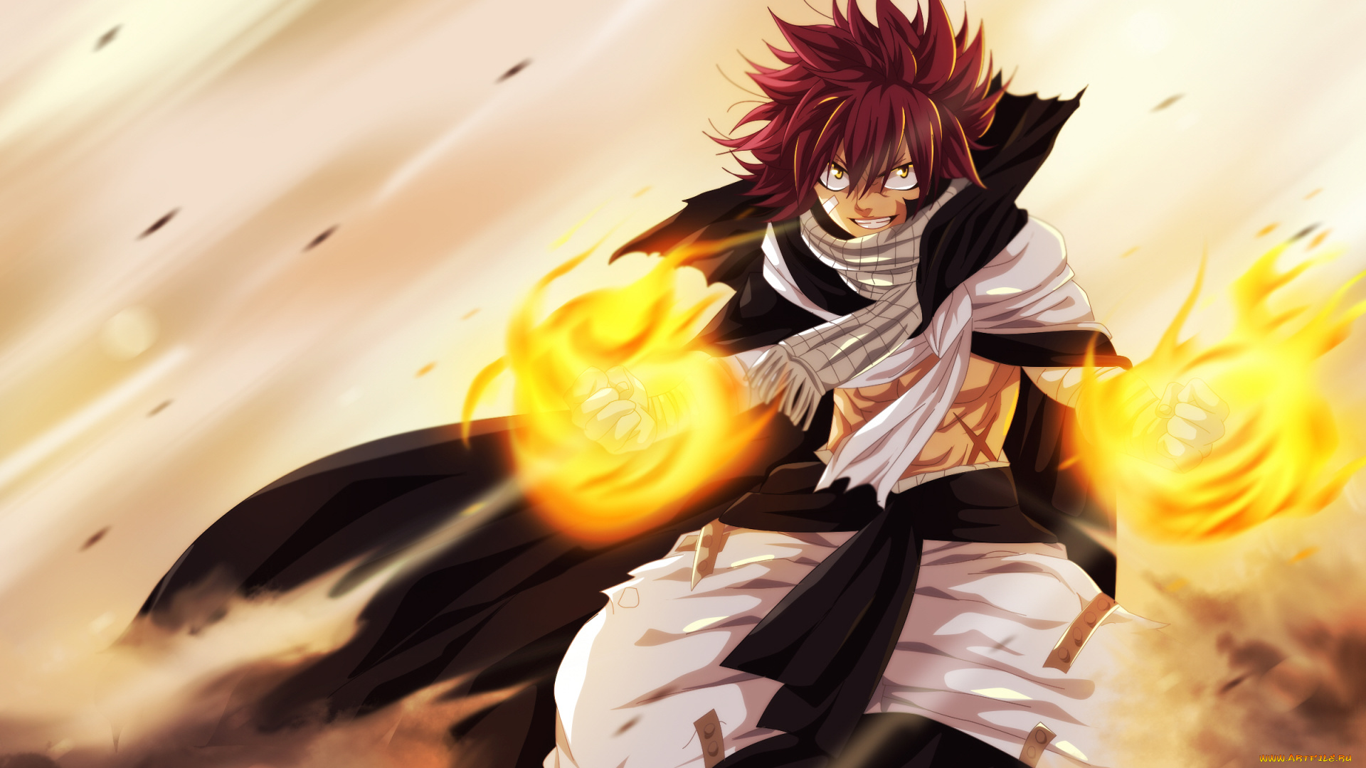 аниме, fairy, tail, пламя, natsu, dragneel, огонь, хвост, феи, арт, парень