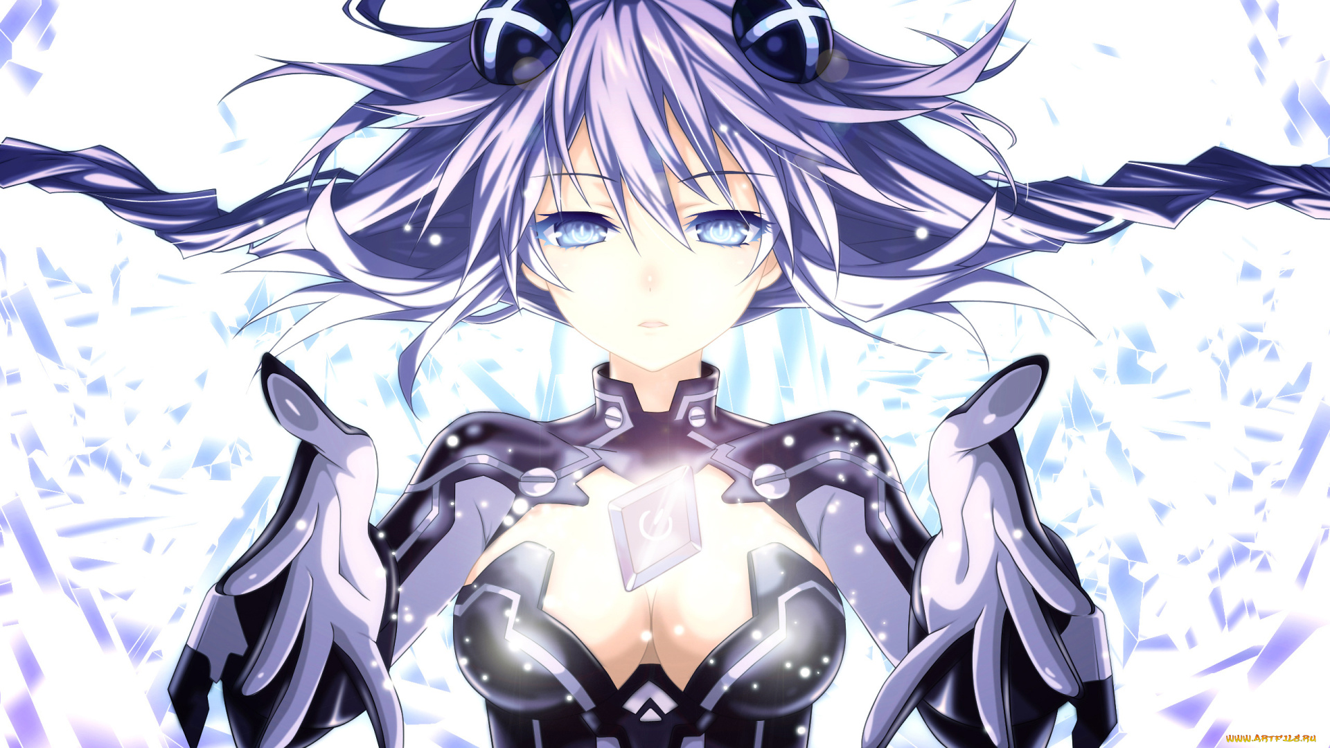 аниме, hyperdimension, neptunia, осколки, свечение, костюм, девушка, cilou, purple, heart, доспех