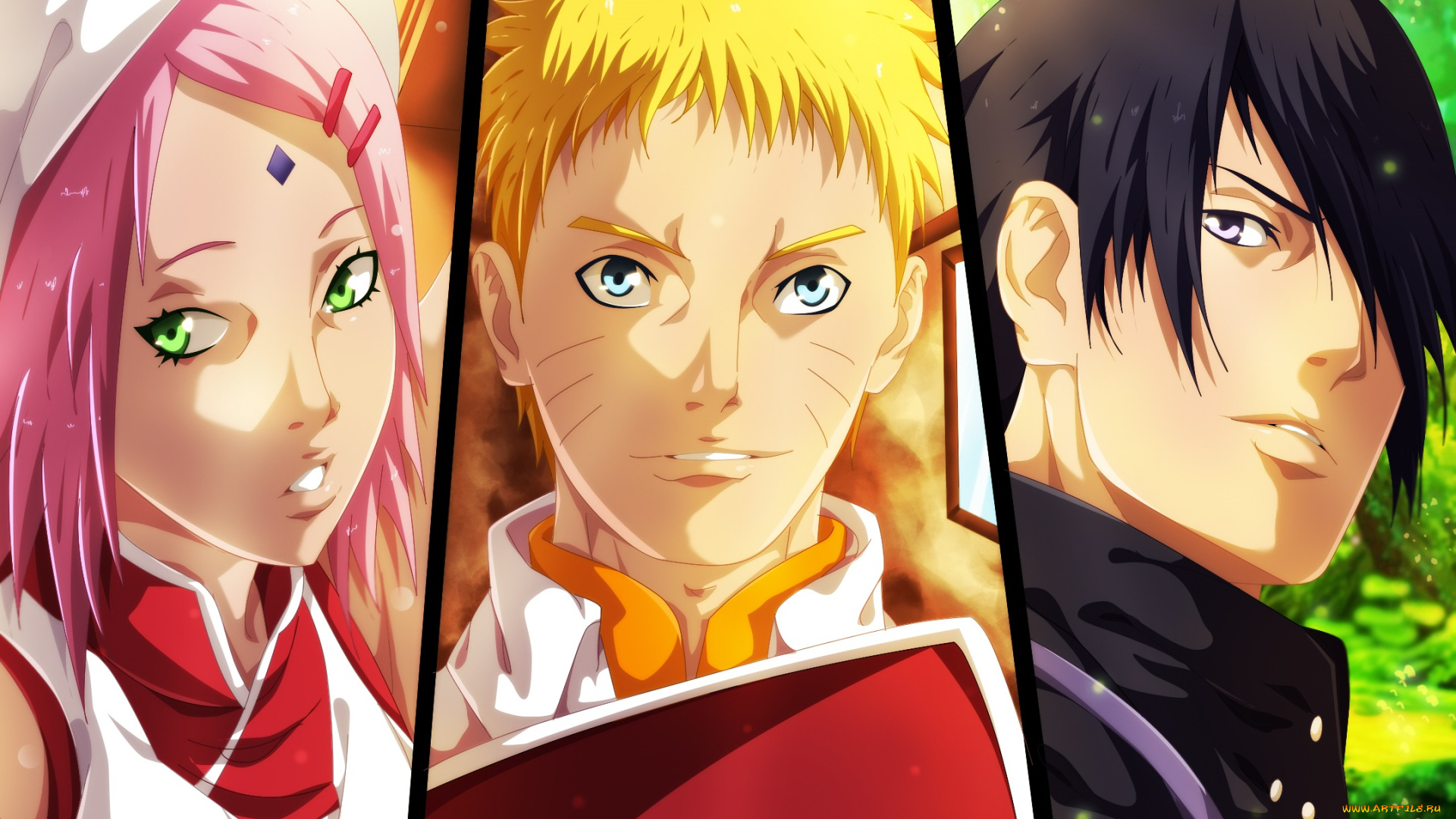 аниме, naruto, haruno, sakura, коллаж, uchiha, sasuke, , uzumaki