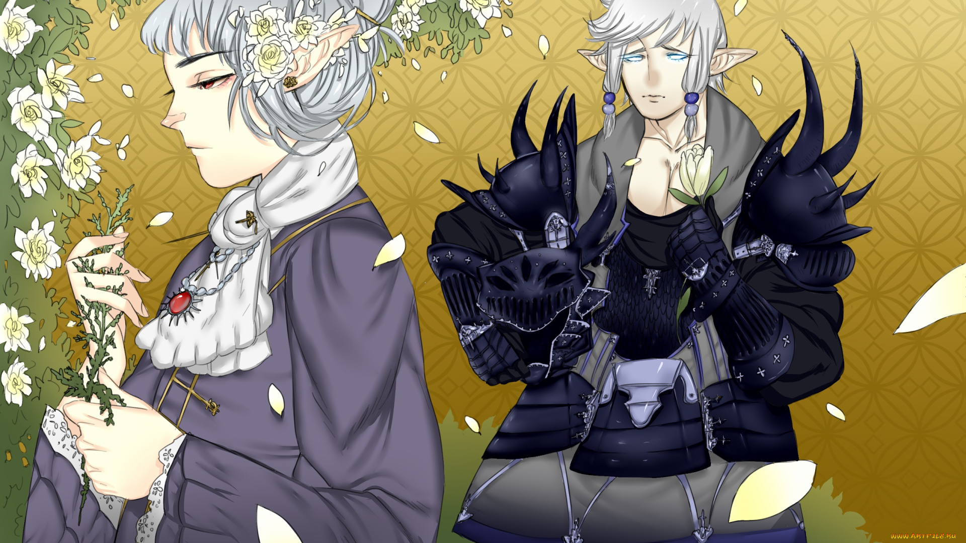 разное, арты, эльфийки, взгляд, фон, silver, wisps