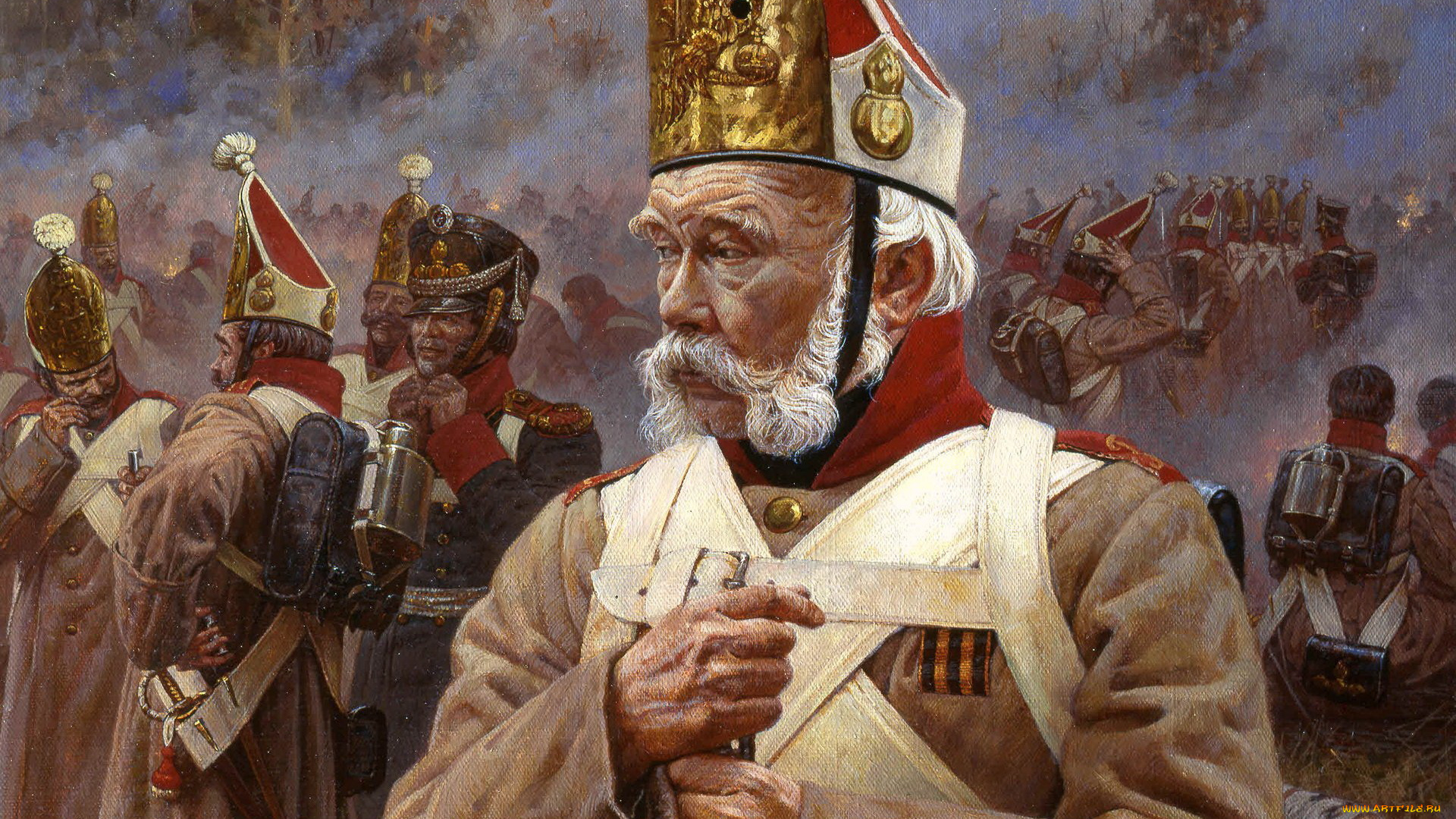 рисованное, живопись, history, napoleon, a, veteran, uniform, old, soldier, war