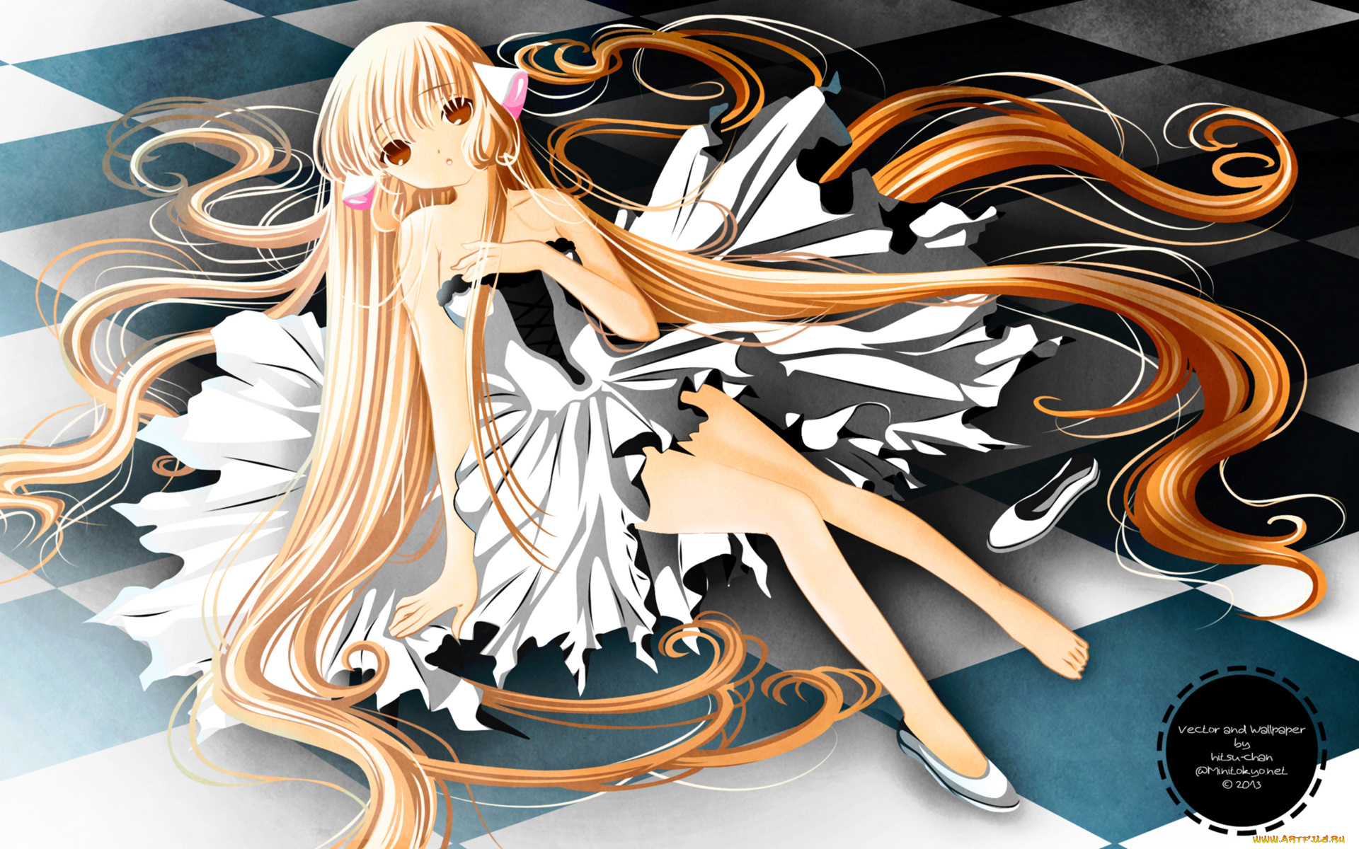 аниме, chobits, клетчатый, пол, ушки, платье, девушка, chii, туфли