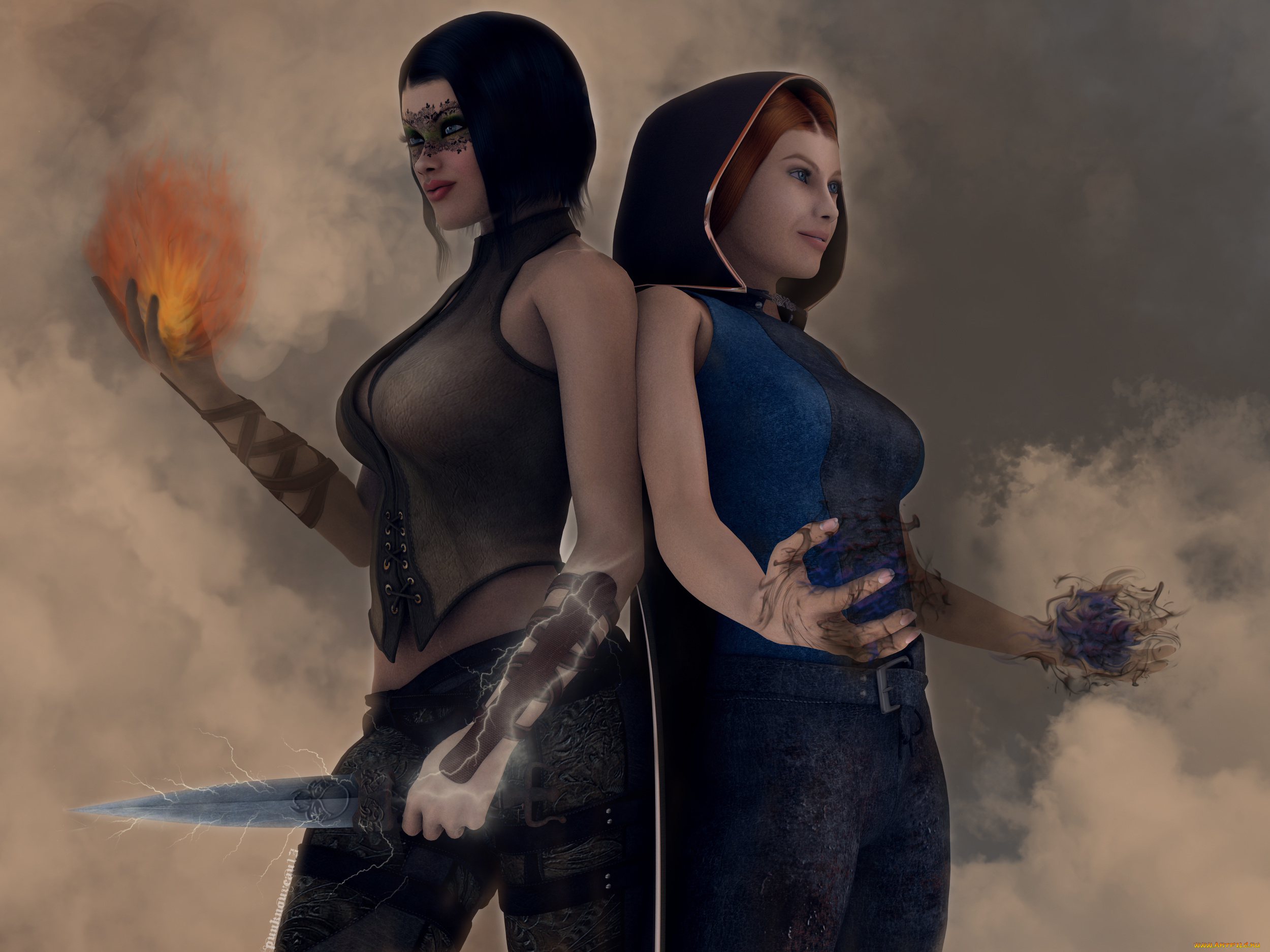 3д, графика, фантазия, , fantasy, оружие, фон, взгляд, девушки, магия