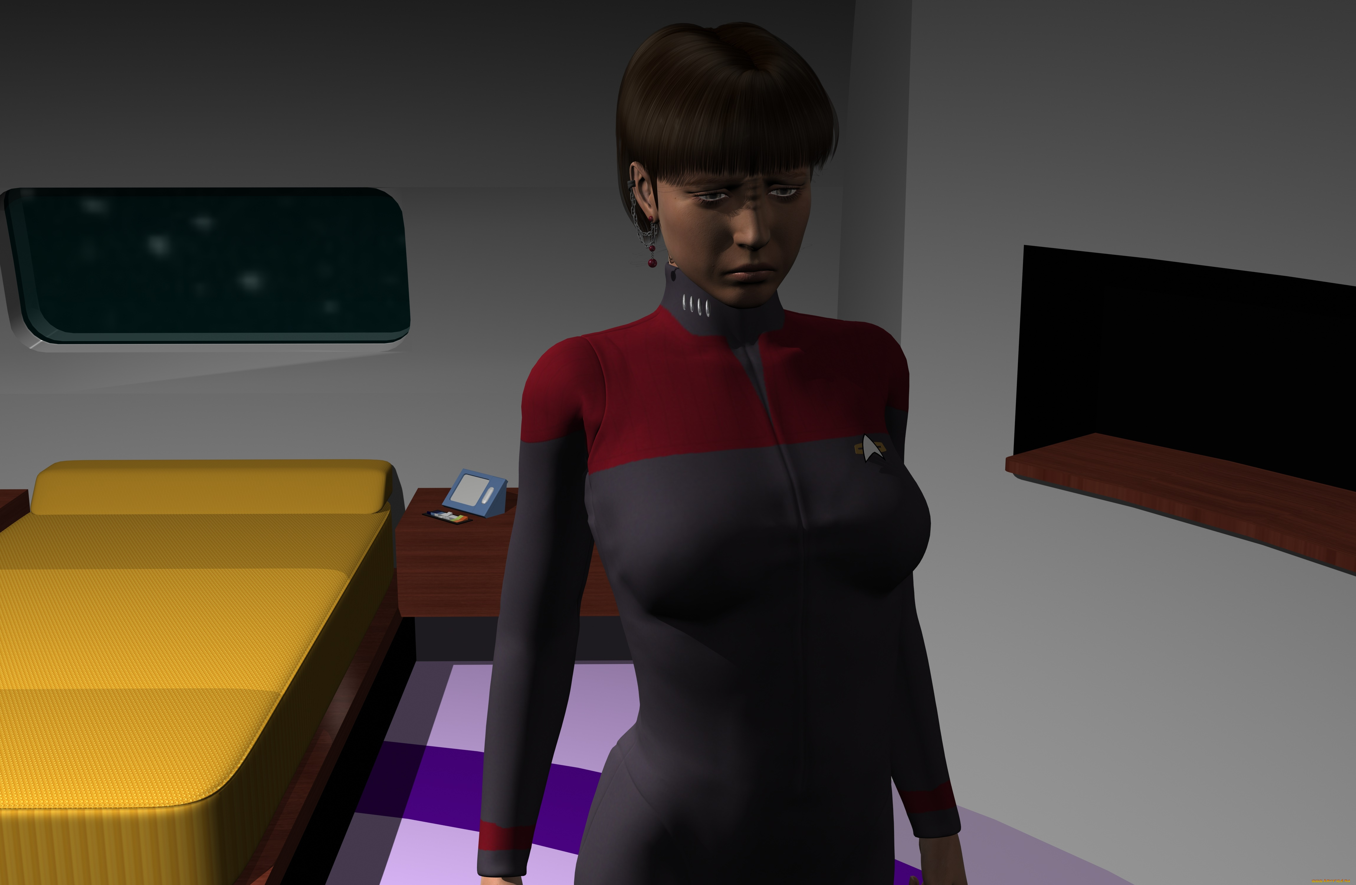 3д, графика, люди, , people, стол, кровать, взгляд, фон, девушка