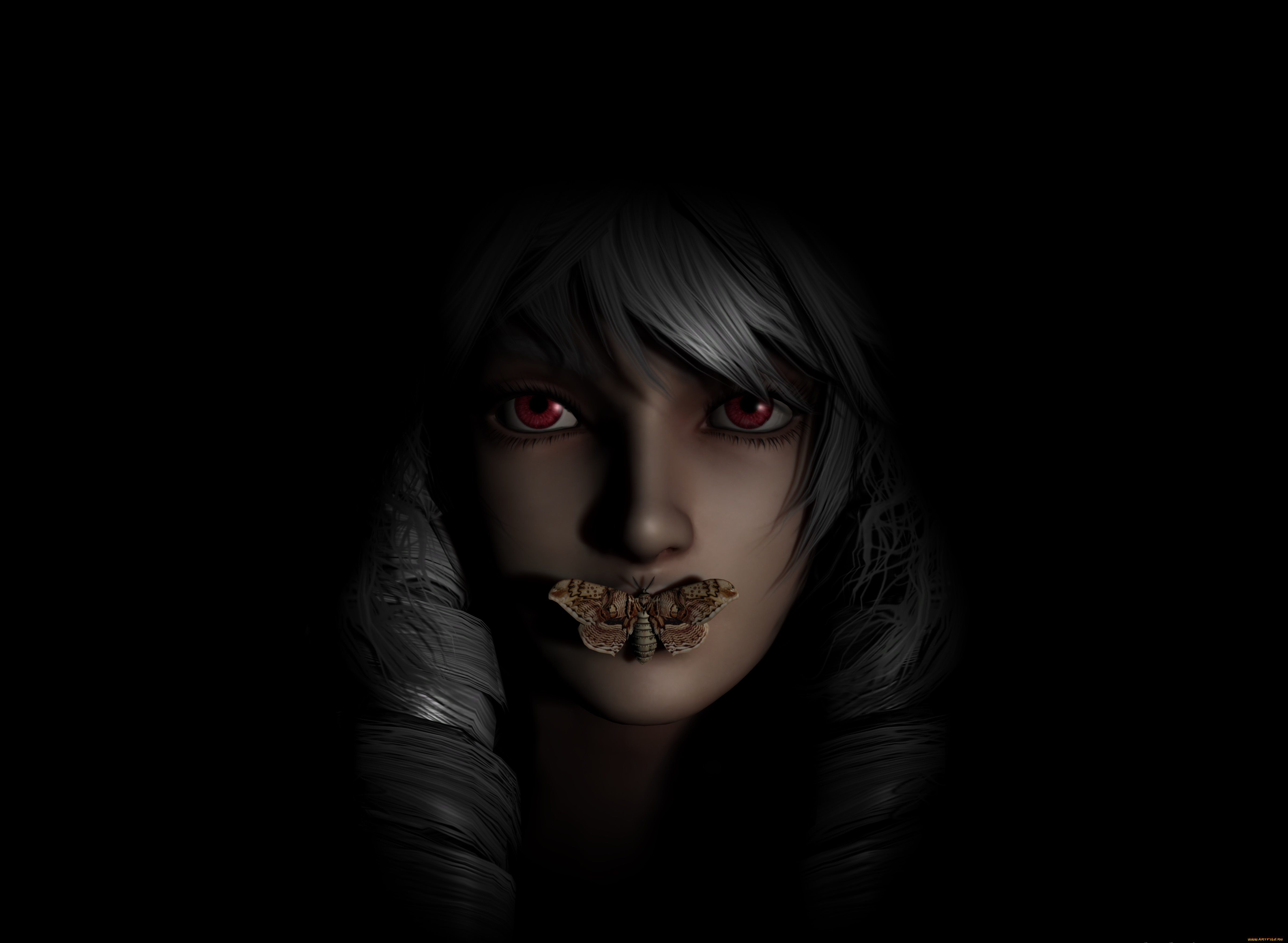 3д, графика, фантазия, , fantasy, мотылек, фон, взгляд, девушка