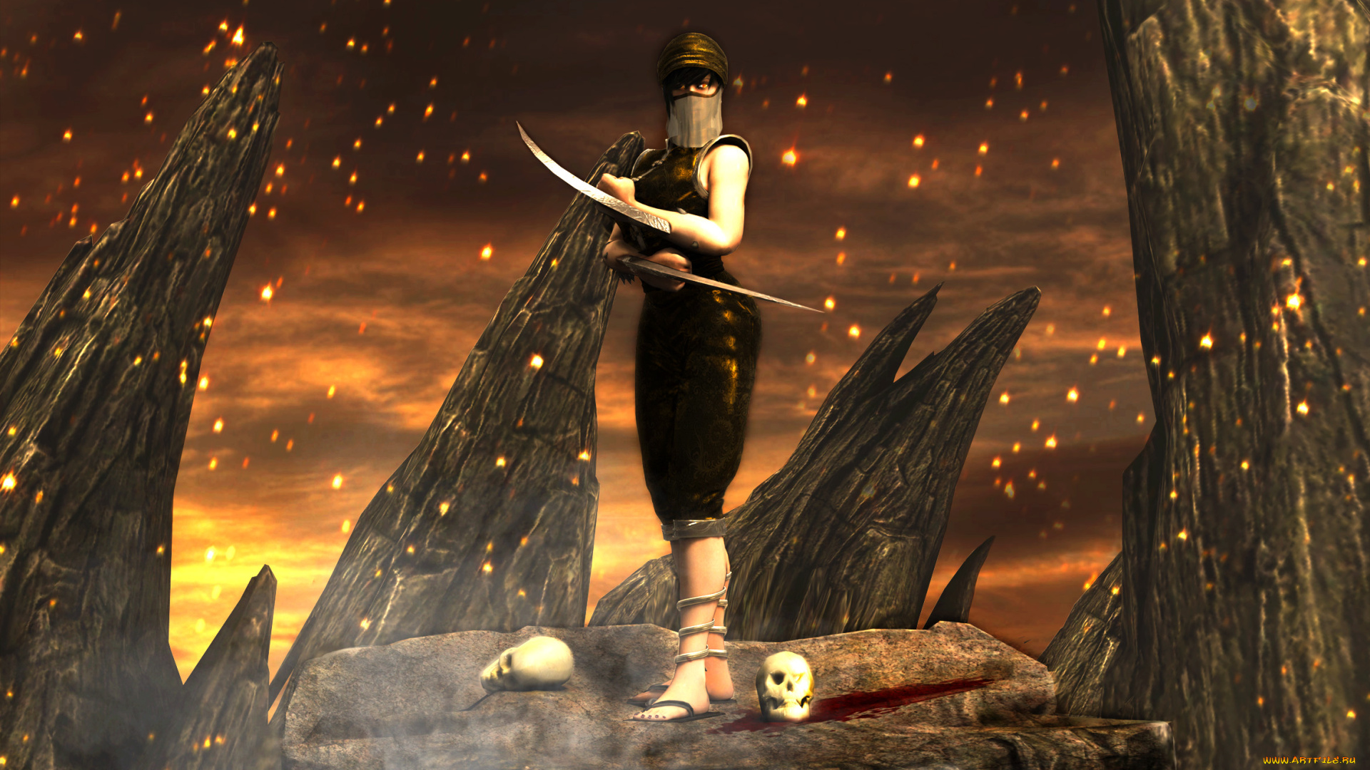 3д, графика, фантазия, , fantasy, оружие, фон, взгляд, девушка