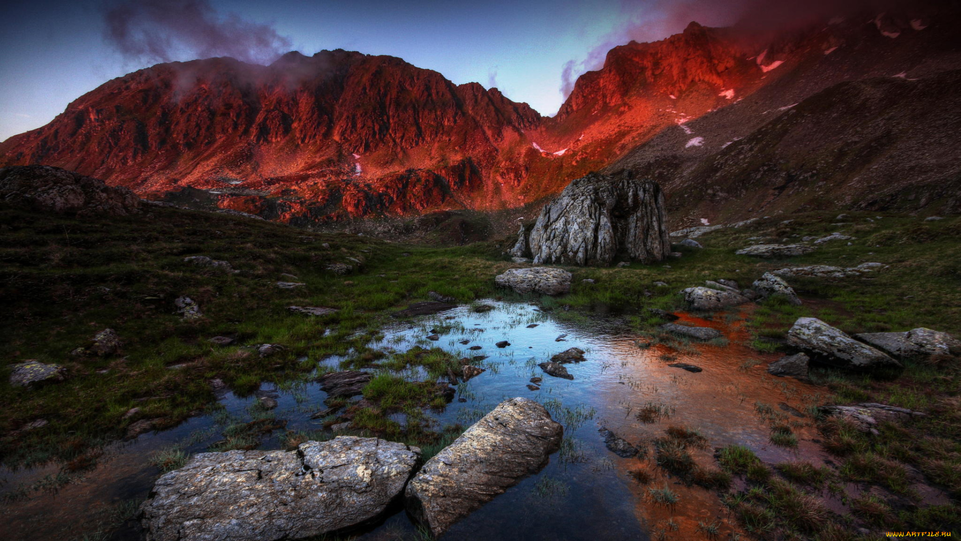 природа, горы, камни, закат