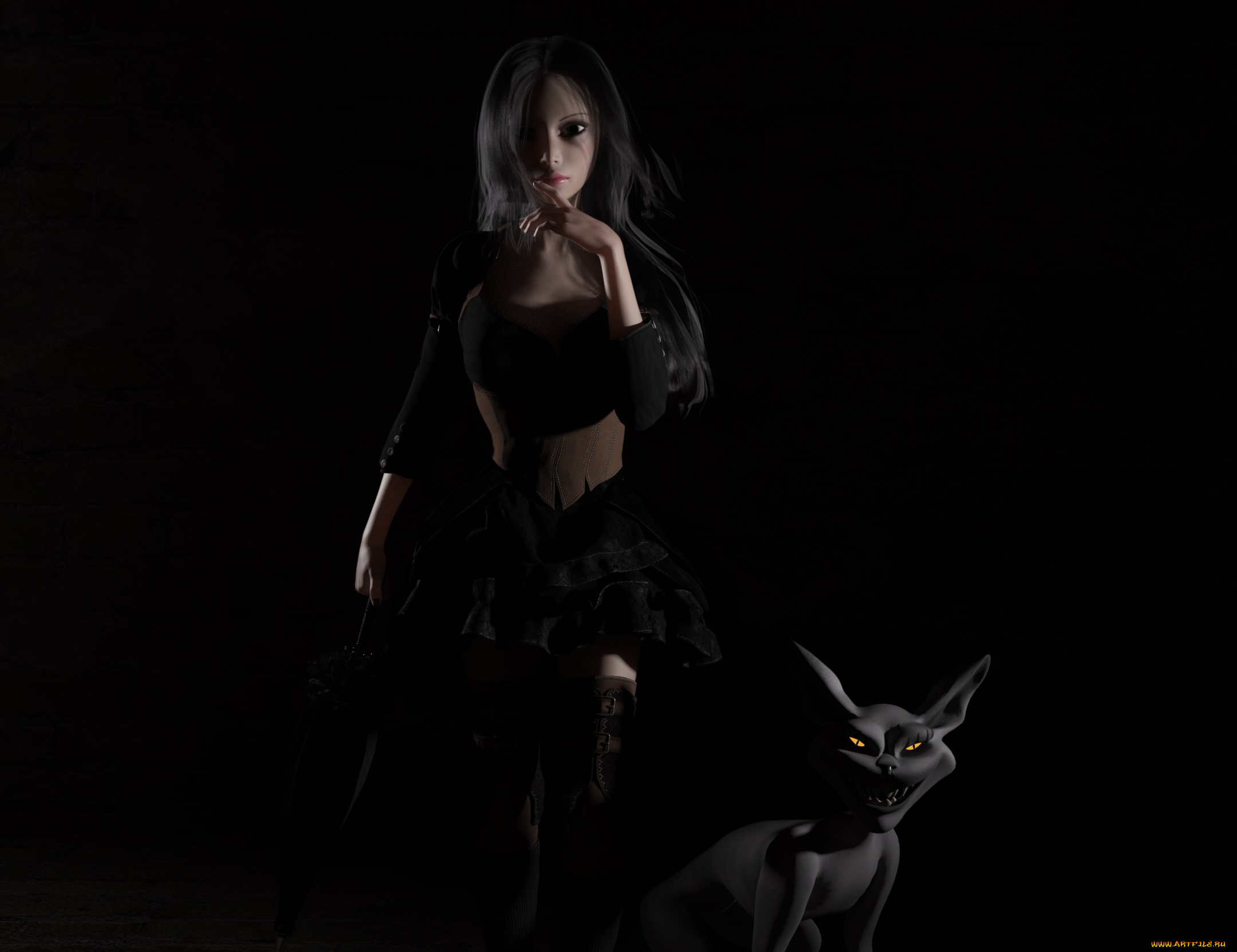 3д, графика, фантазия, , fantasy, девушка, существо, фон, взгляд