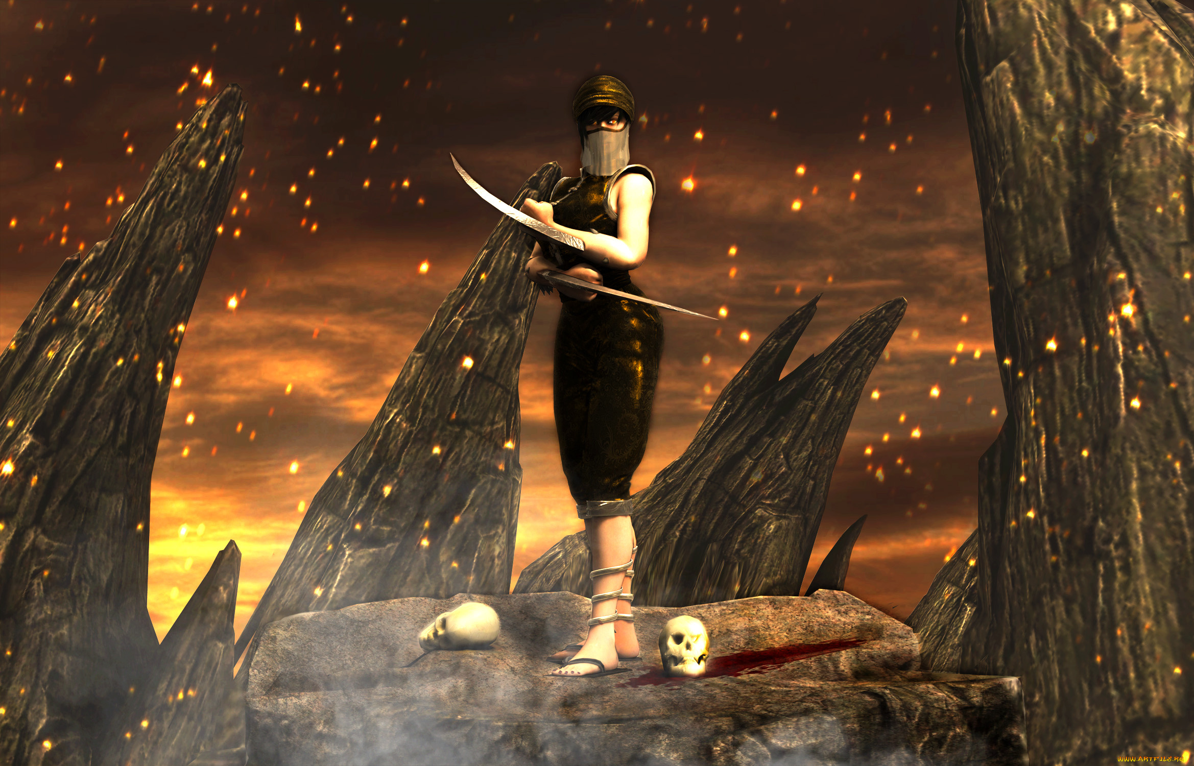 3д, графика, фантазия, , fantasy, оружие, фон, взгляд, девушка