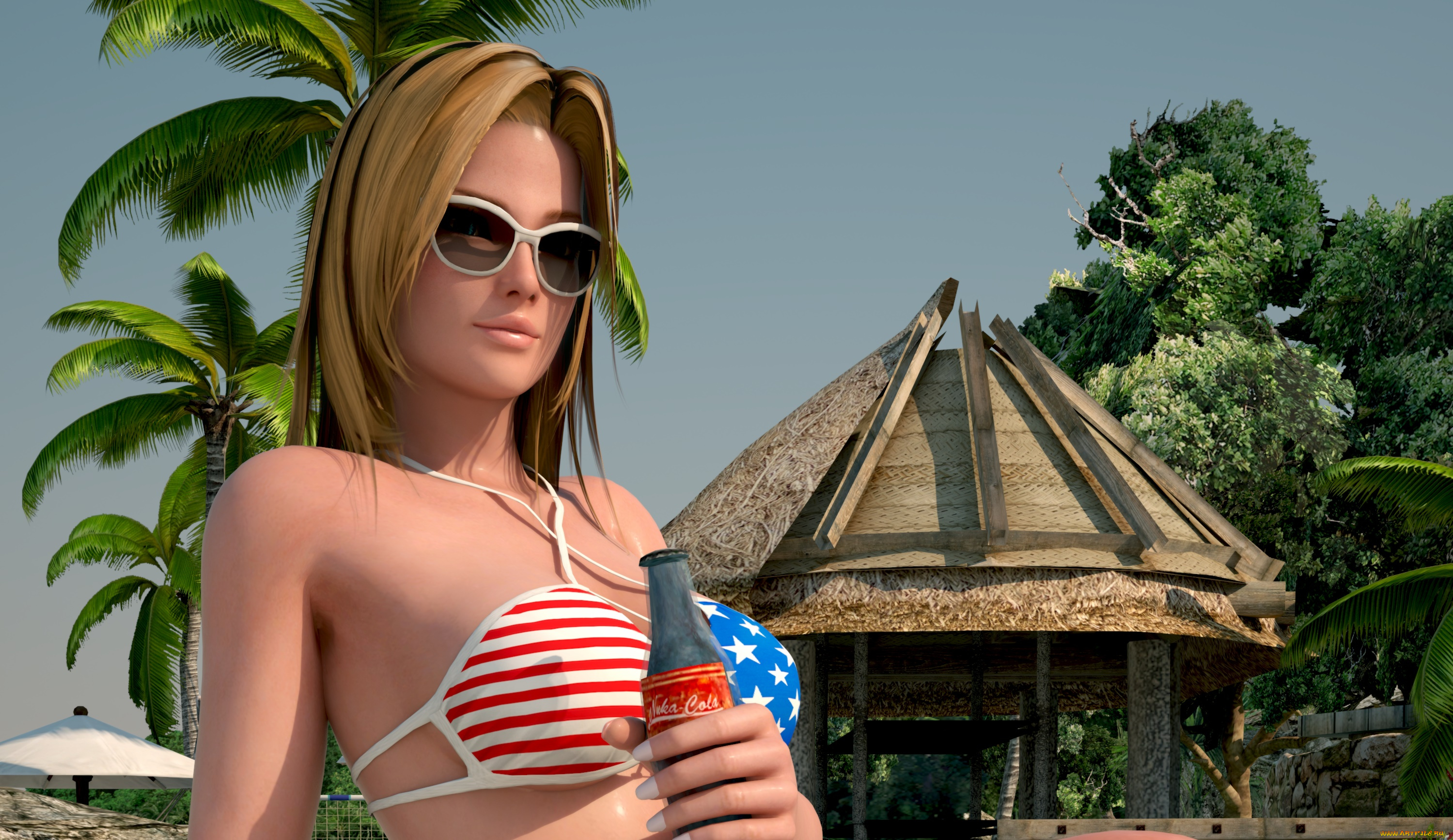 3д, графика, аниме, , anime, фон, взгляд, девушка