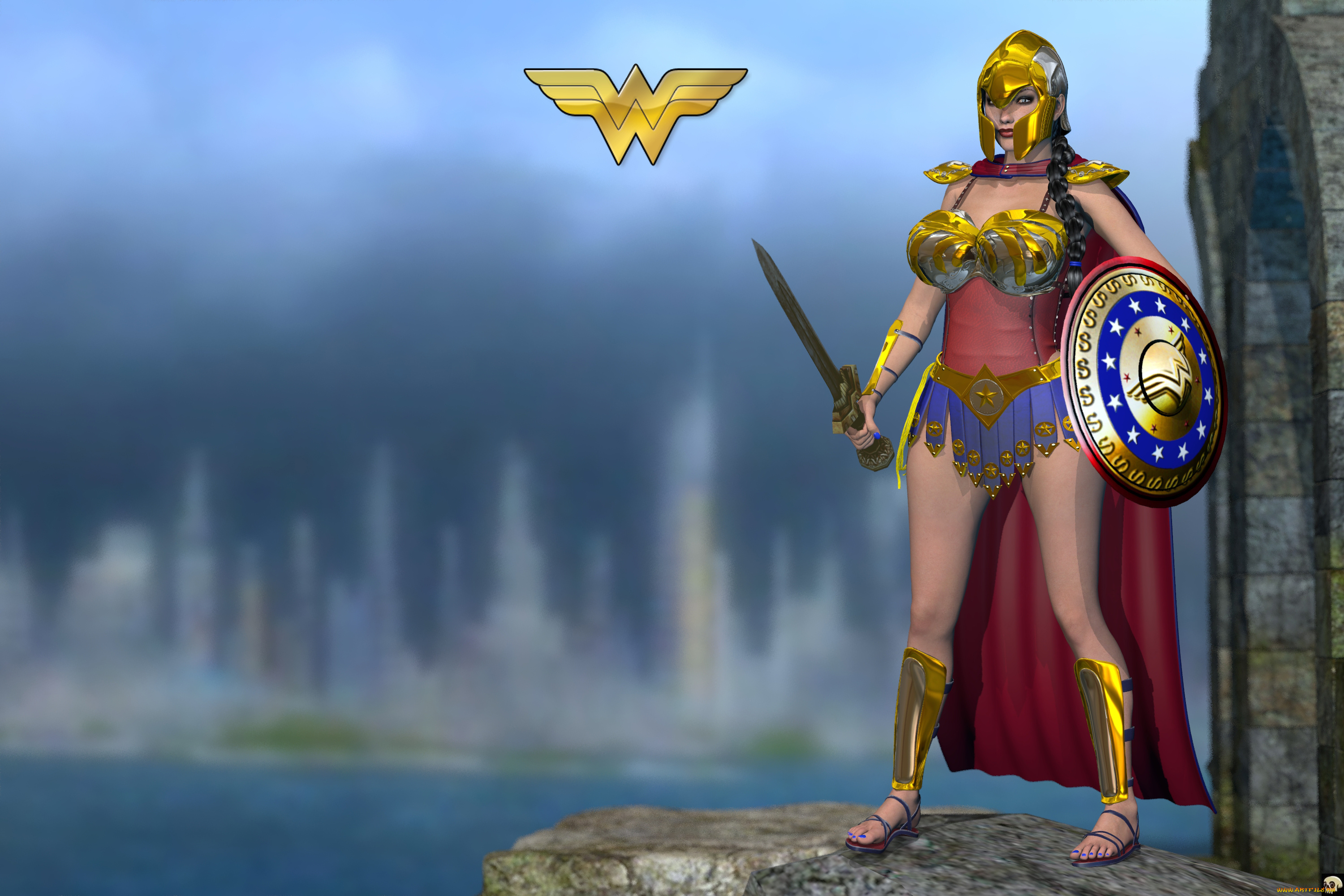 3д, графика, фантазия, , fantasy, девушка, взгляд, фон, супермен