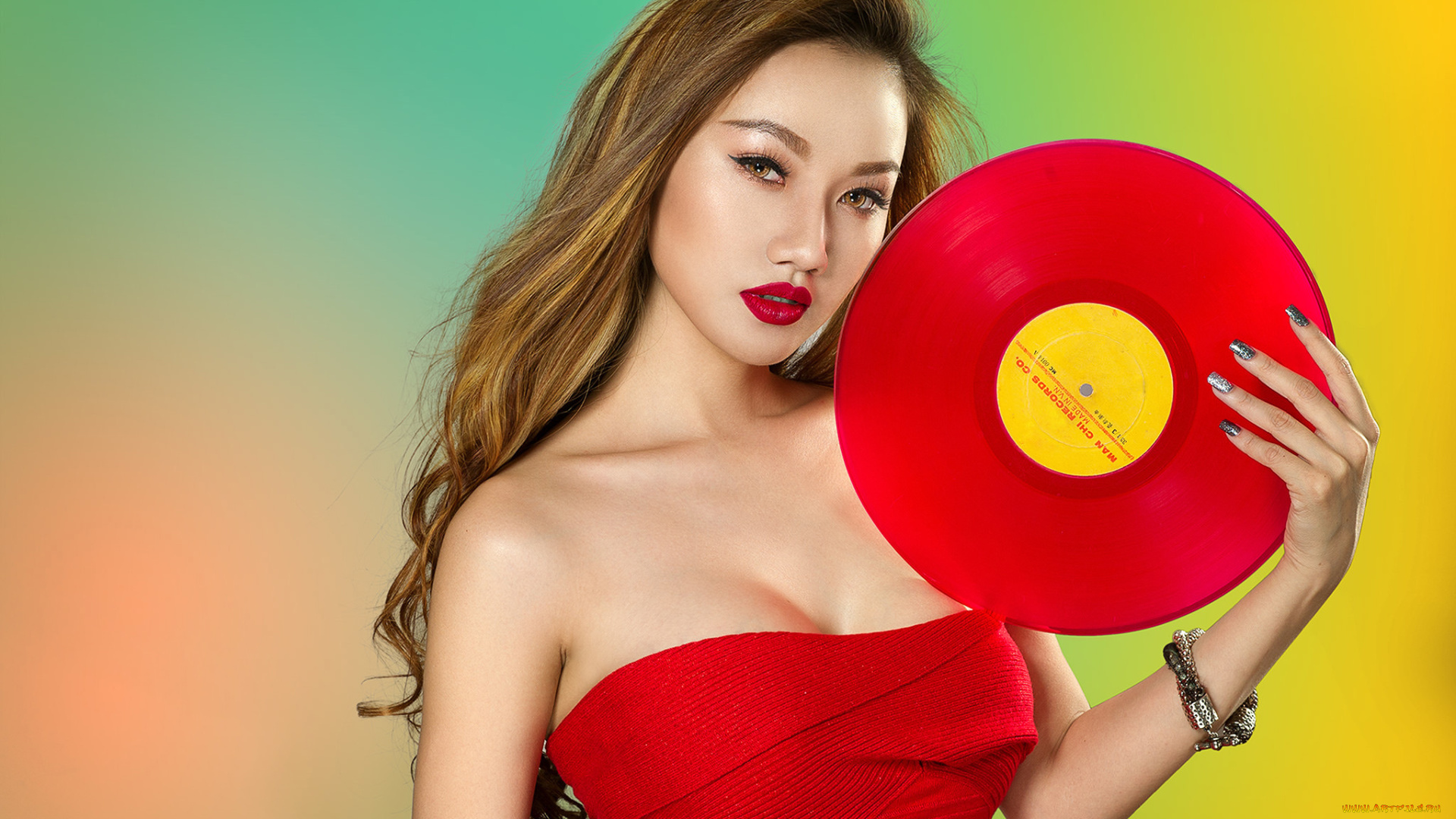 девушки, -unsort, , азиатки, пластинка, лицо, девушка