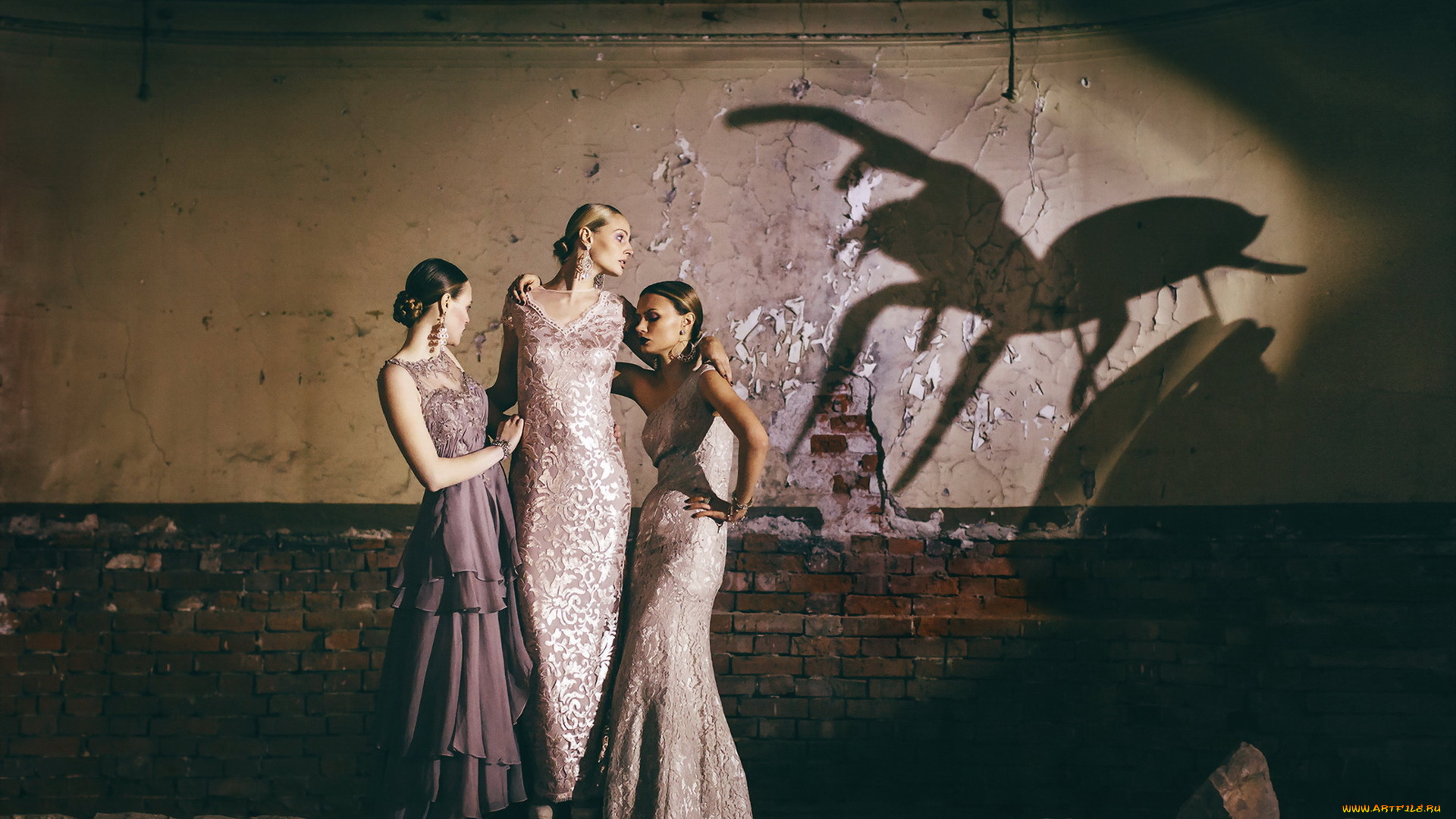 девушки, -unsort, , группа, девушек, стена, тень