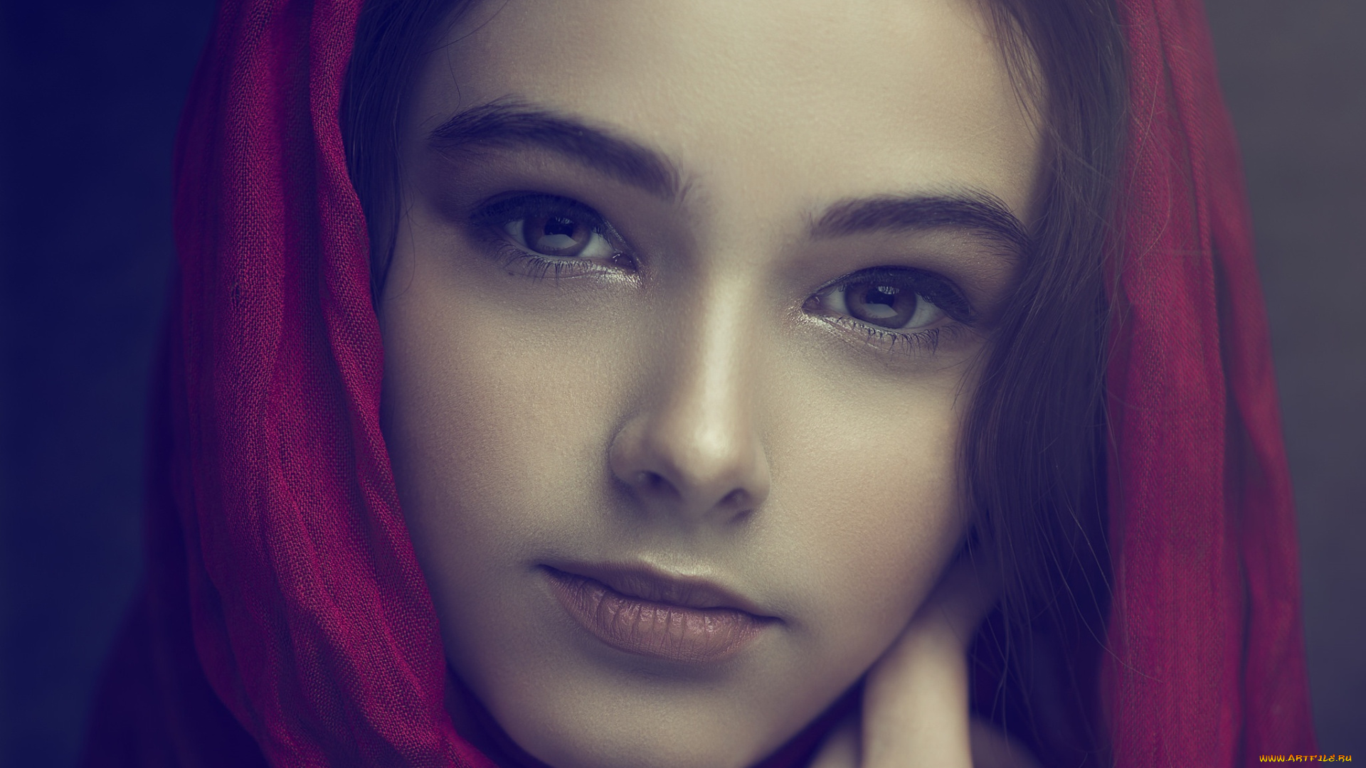 девушки, -unsort, , лица, , портреты, лицо, платок, портрет