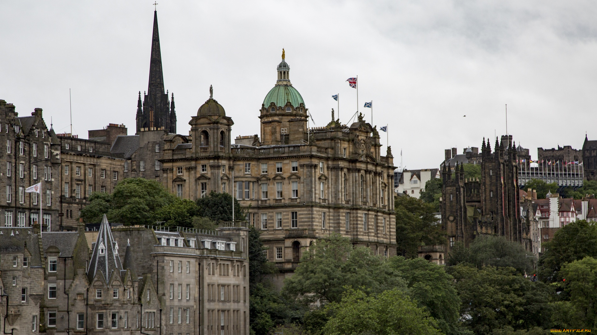 города, эдинбург, , шотландия, панорама, шпили