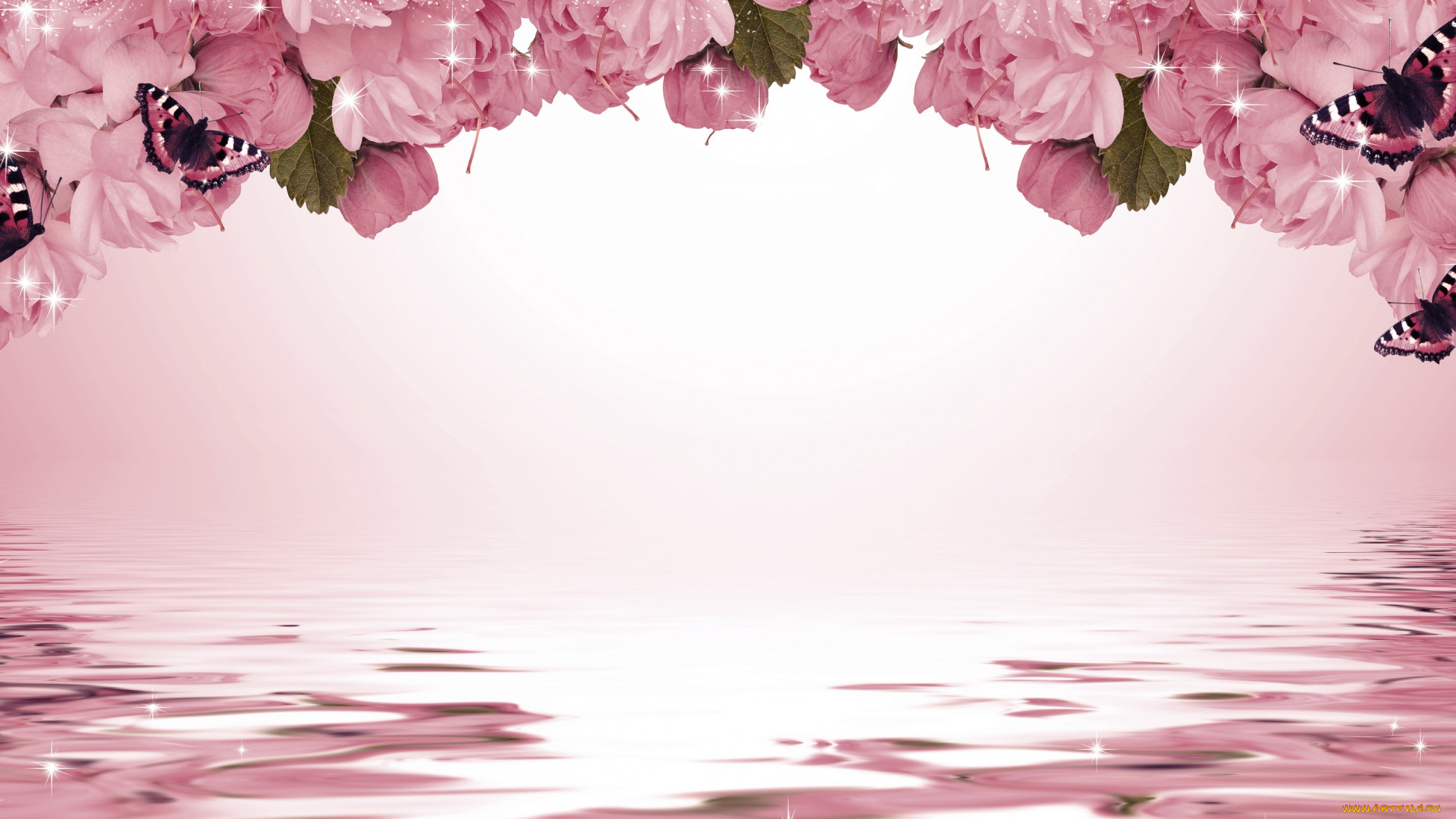 разное, компьютерный, дизайн, сакура, цветы, искры, бабочки, фон