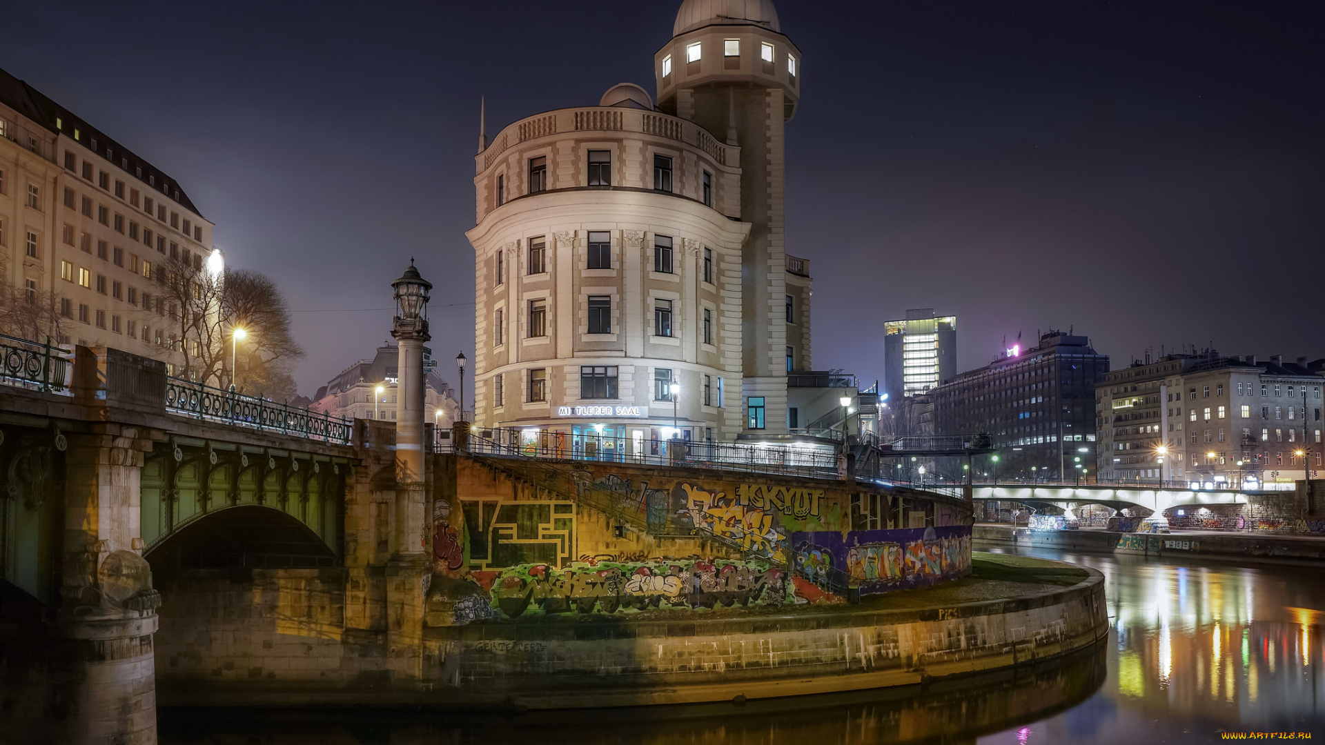 urania, города, -, огни, ночного, города, панорама, небоскребы