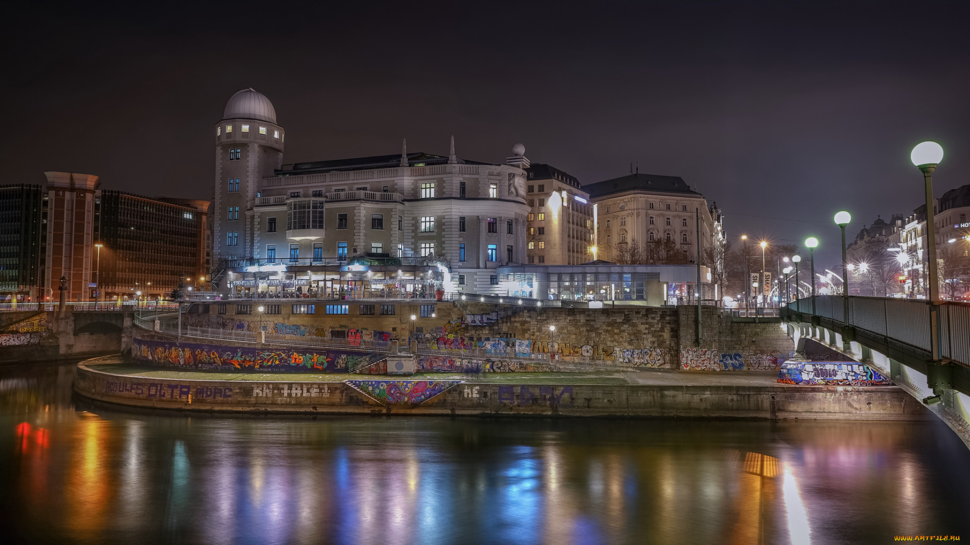 urania, города, -, огни, ночного, города, панорама, небоскребы