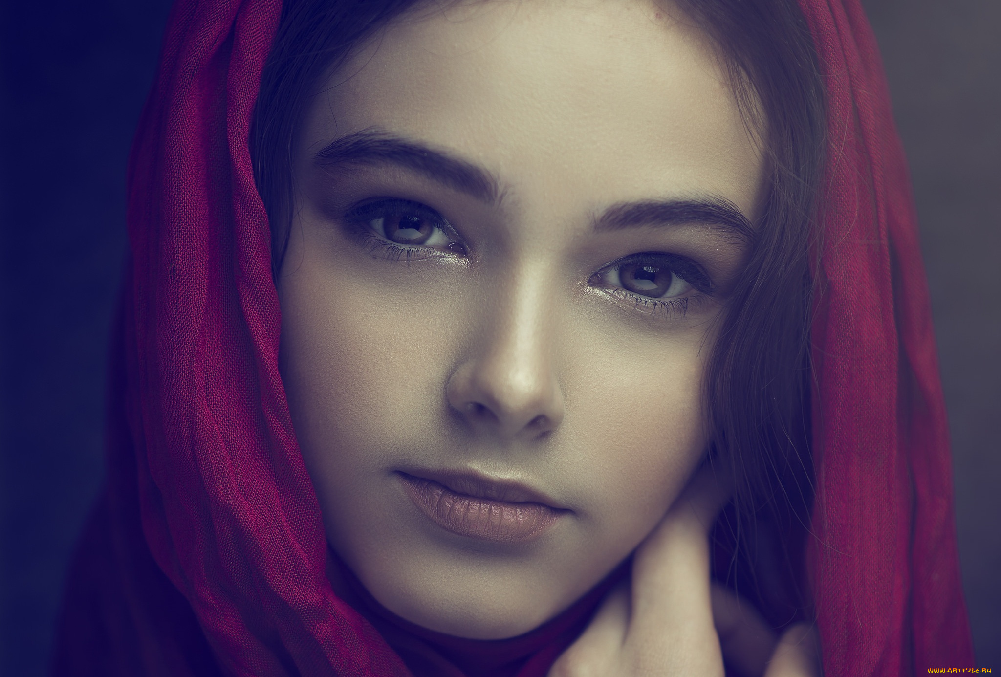 девушки, -unsort, , лица, , портреты, лицо, платок, портрет