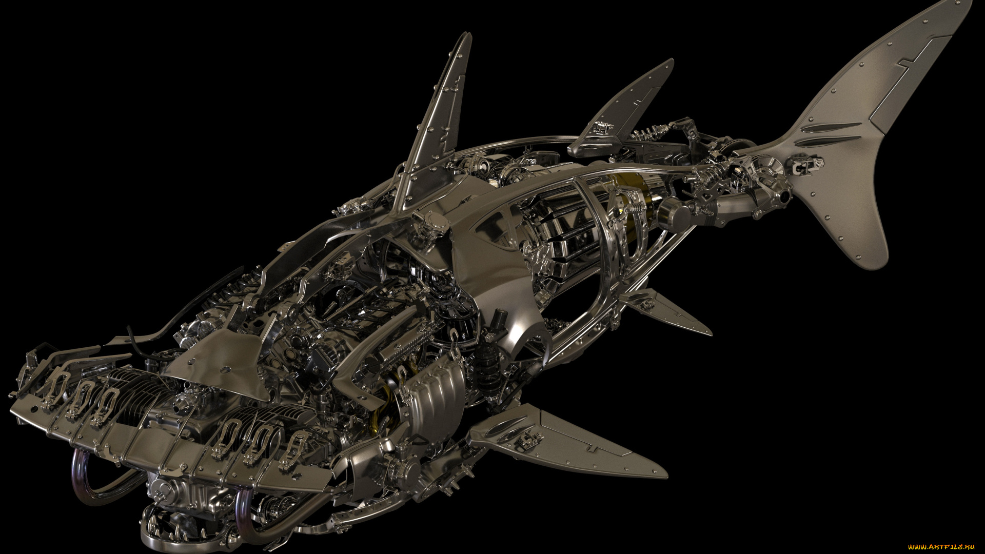 3д, графика, _science, fiction, детали, металл, акула, молот