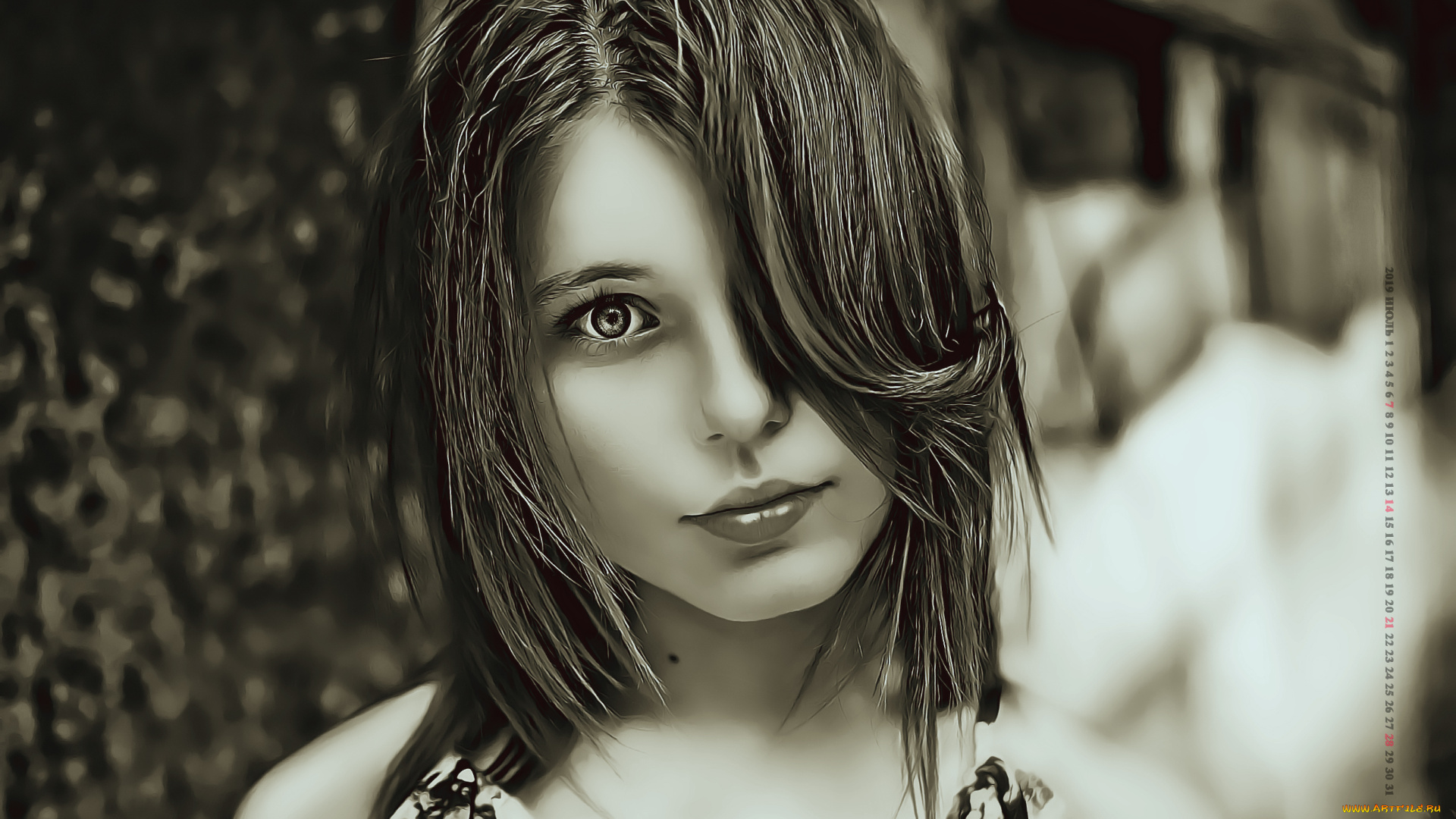 календари, компьютерный, дизайн, девушка, calendar, 2019, взгляд, лицо, женщина