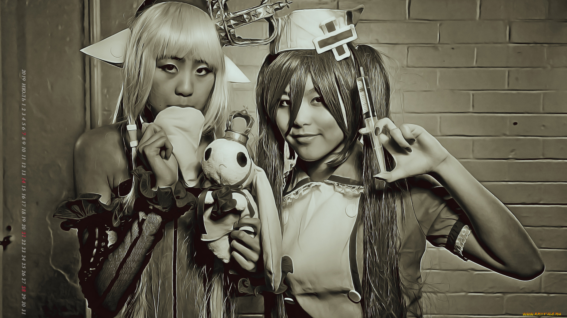 календари, компьютерный, дизайн, копслей, 2019, calendar, женщина, шприц, медсестра, двое, девушка, азиатка