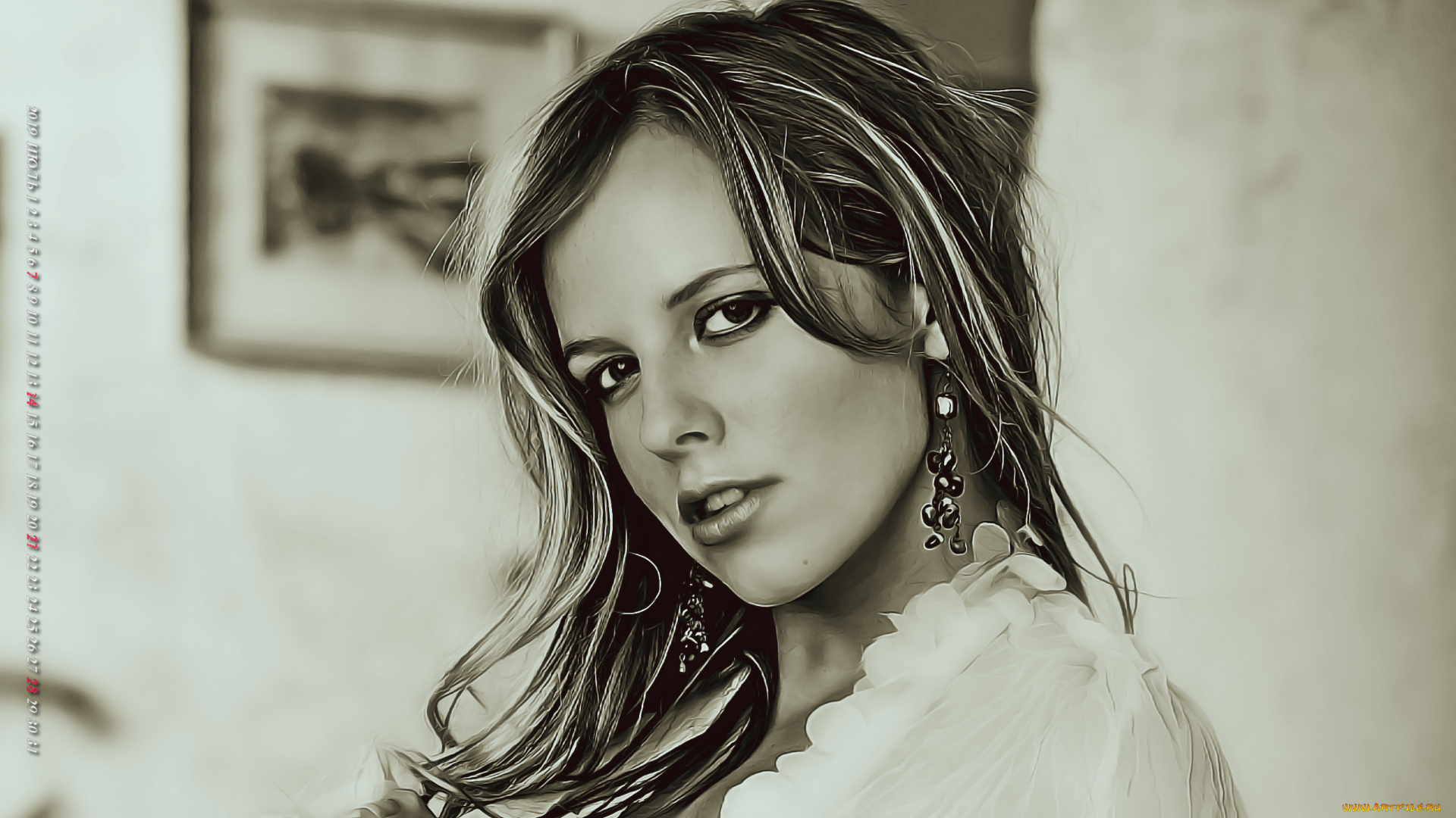 календари, компьютерный, дизайн, лицо, девушка, женщина, картина, помещение, 2019, calendar, серьги, взгляд