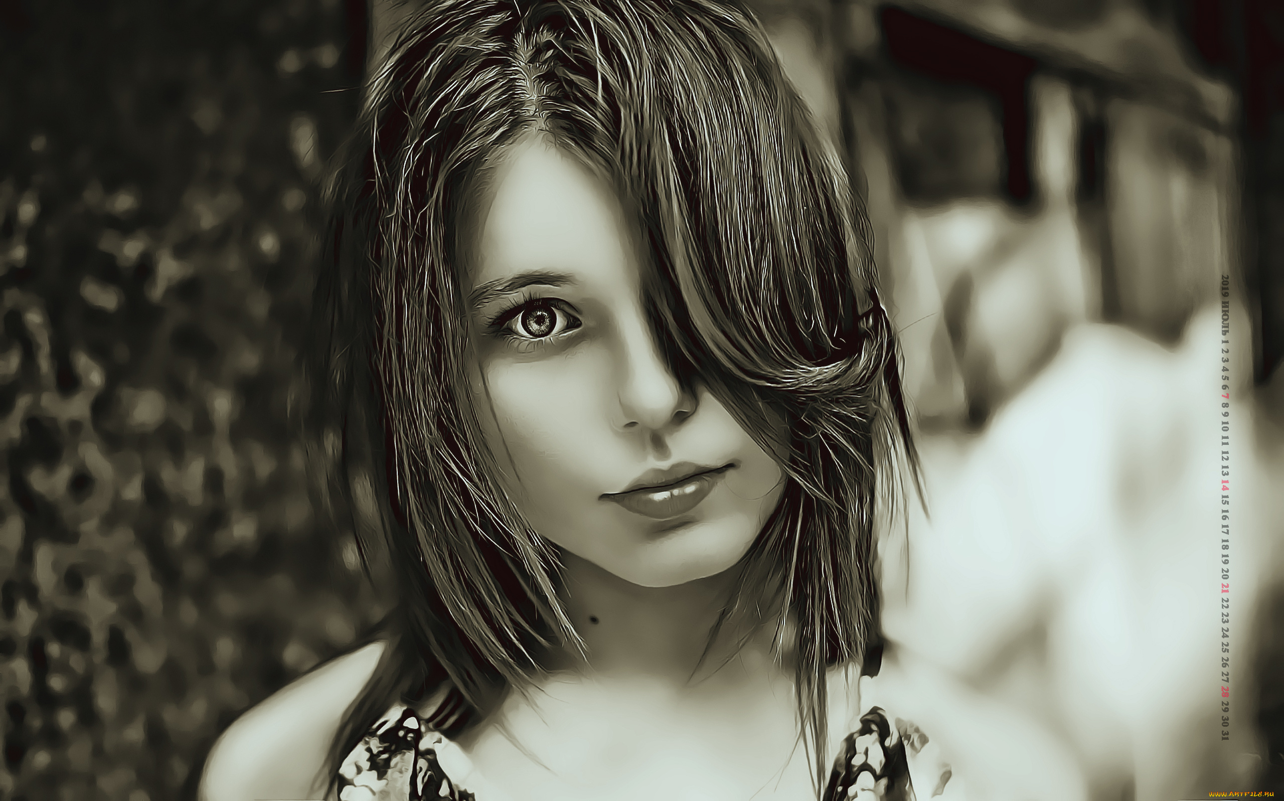 календари, компьютерный, дизайн, девушка, calendar, 2019, взгляд, лицо, женщина