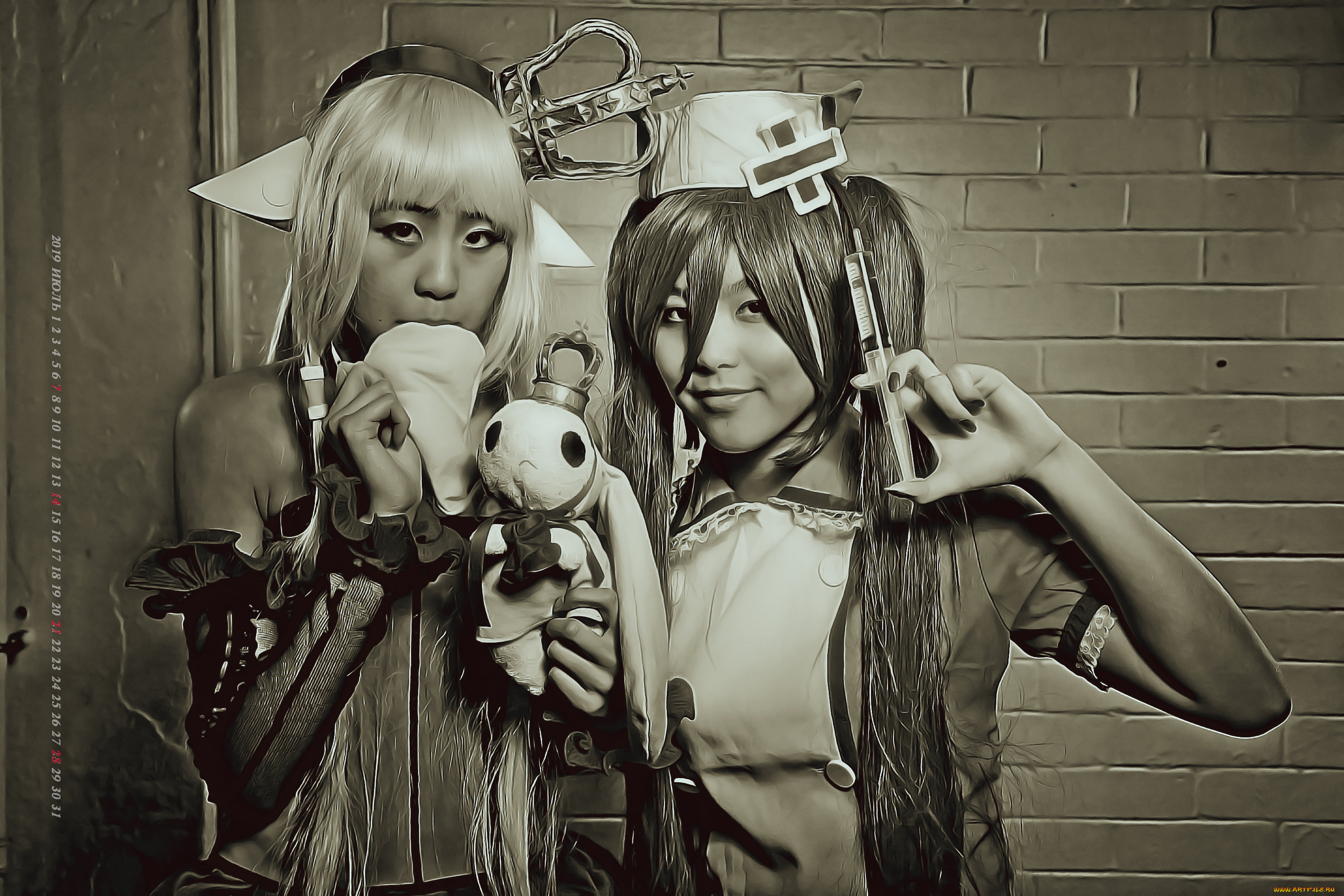 календари, компьютерный, дизайн, копслей, 2019, calendar, женщина, шприц, медсестра, двое, девушка, азиатка