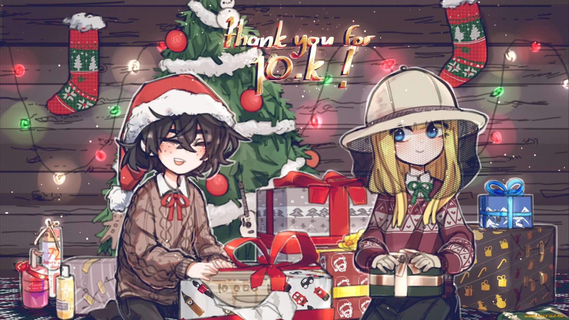 аниме, зима, , новый, год, , рождество, девушки