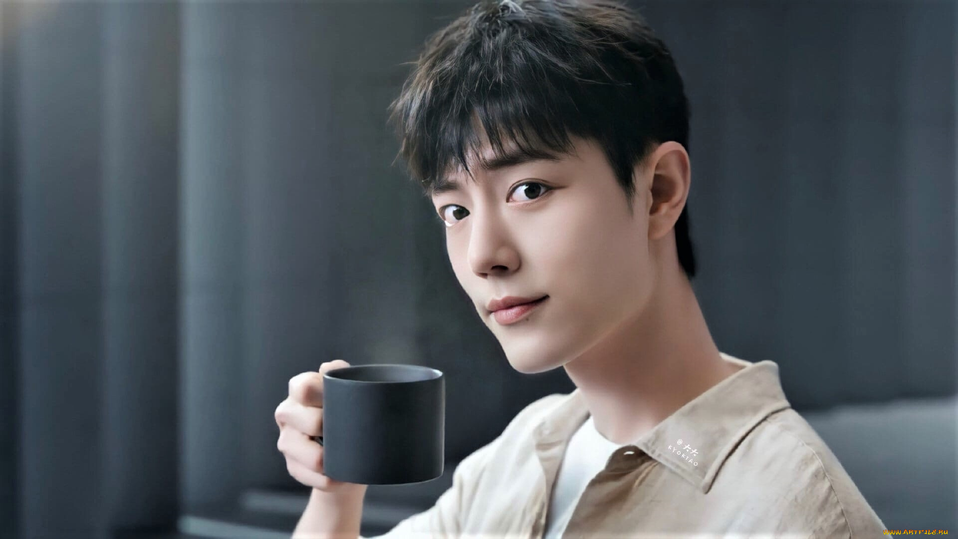 мужчины, xiao, zhan, актер, лицо, чашка